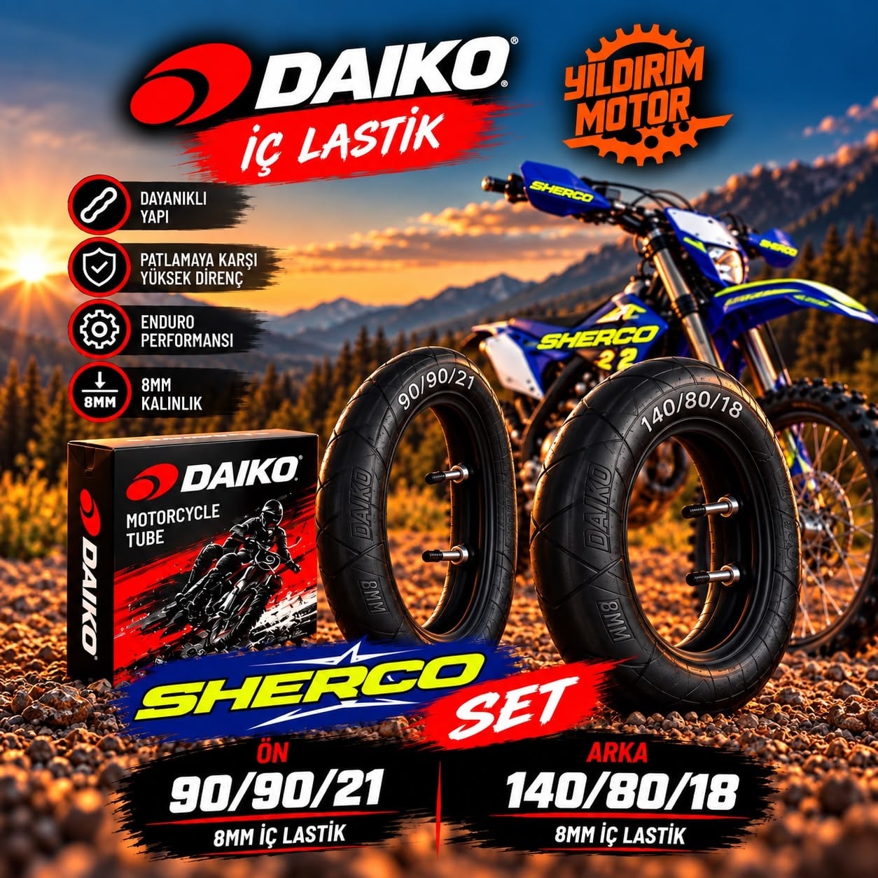 SHERCO SE/SE-F DAIKO 90/90-21 140/80-18 8MM ÖN ARKA MOUSSE