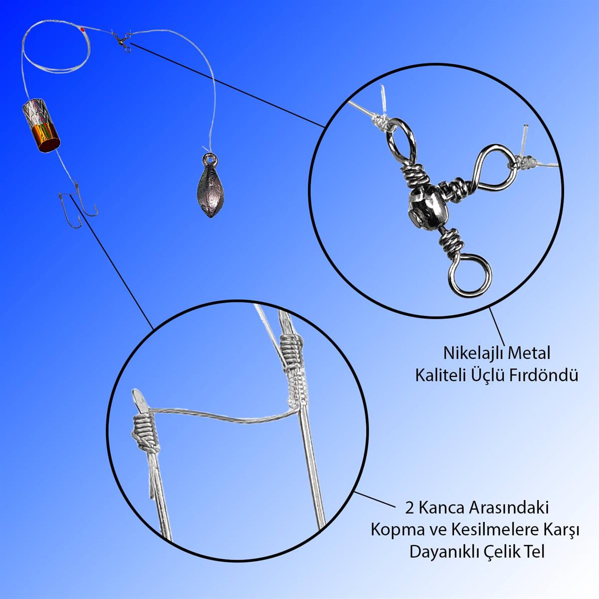2 iğneli Çelik Telli Mantarlı Çinekop ve Lüfer Takımı 50 Gr