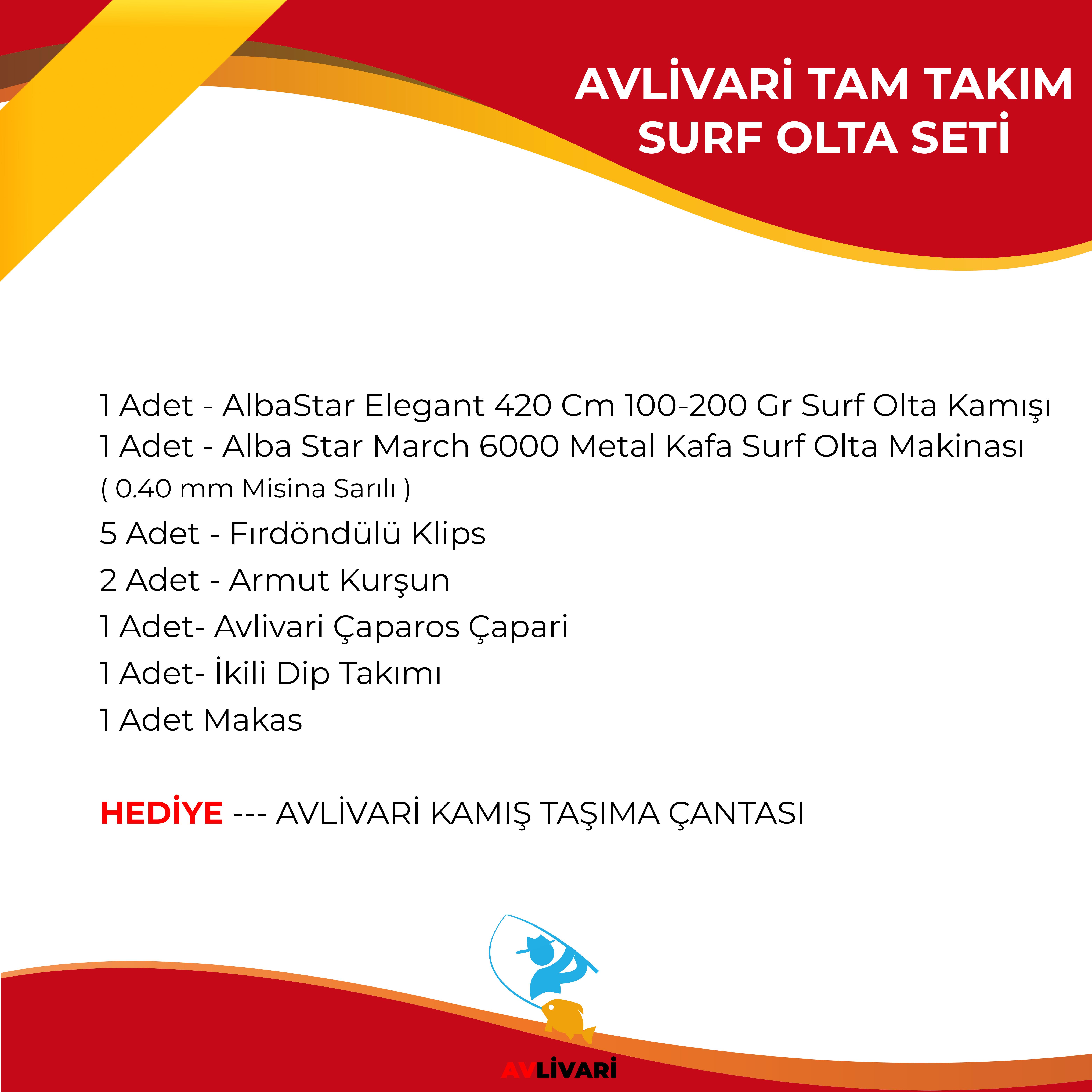 AlbaStar Salton 420 cm 100-200 Gr - Albastar March 6000 Tam takım Kıyı Hobi Surf Olta Seti