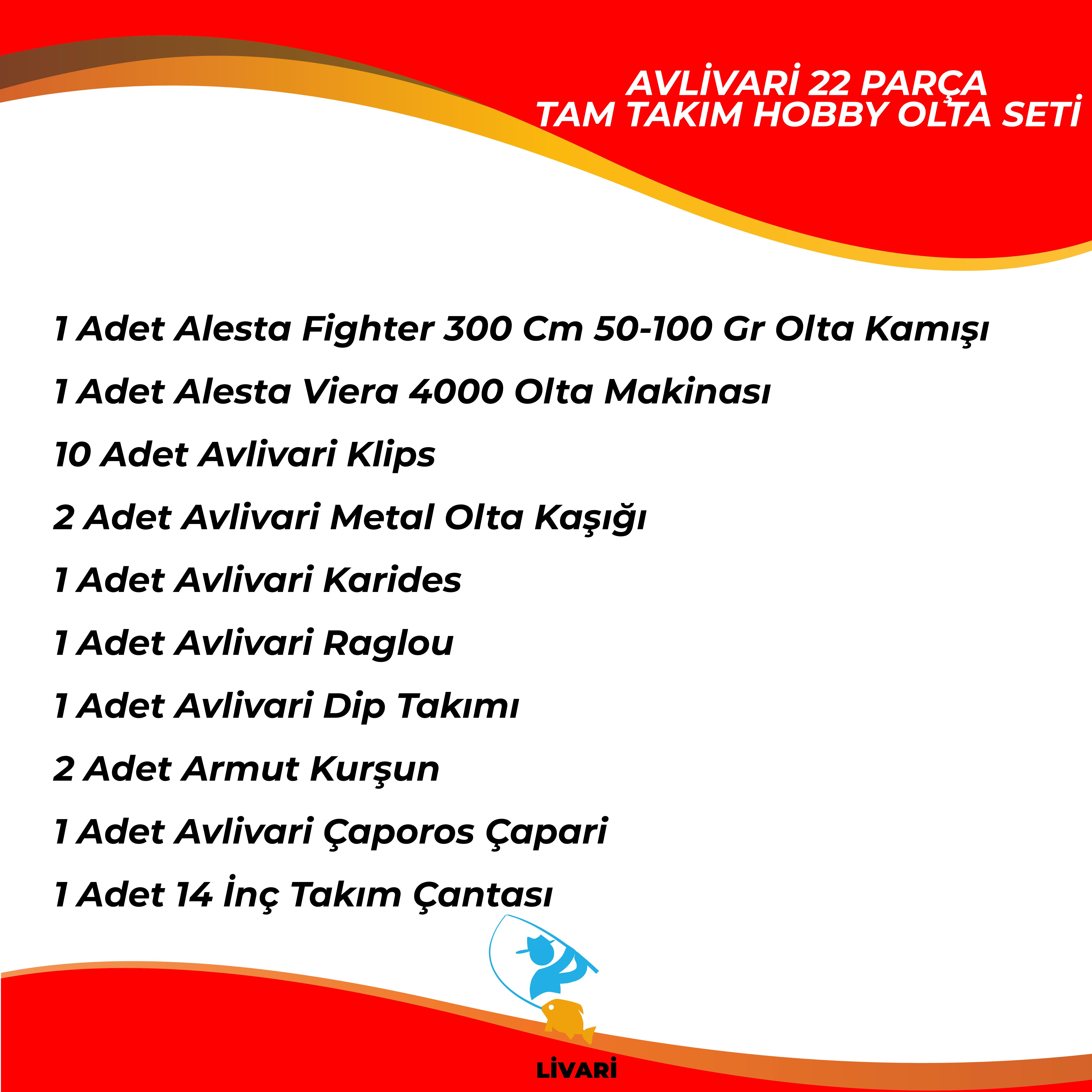 Avlivari 22 Parça Fighter 300 Cm 50-100 Gr-Viera 4000 Tam Takım Hobby Olta Seti