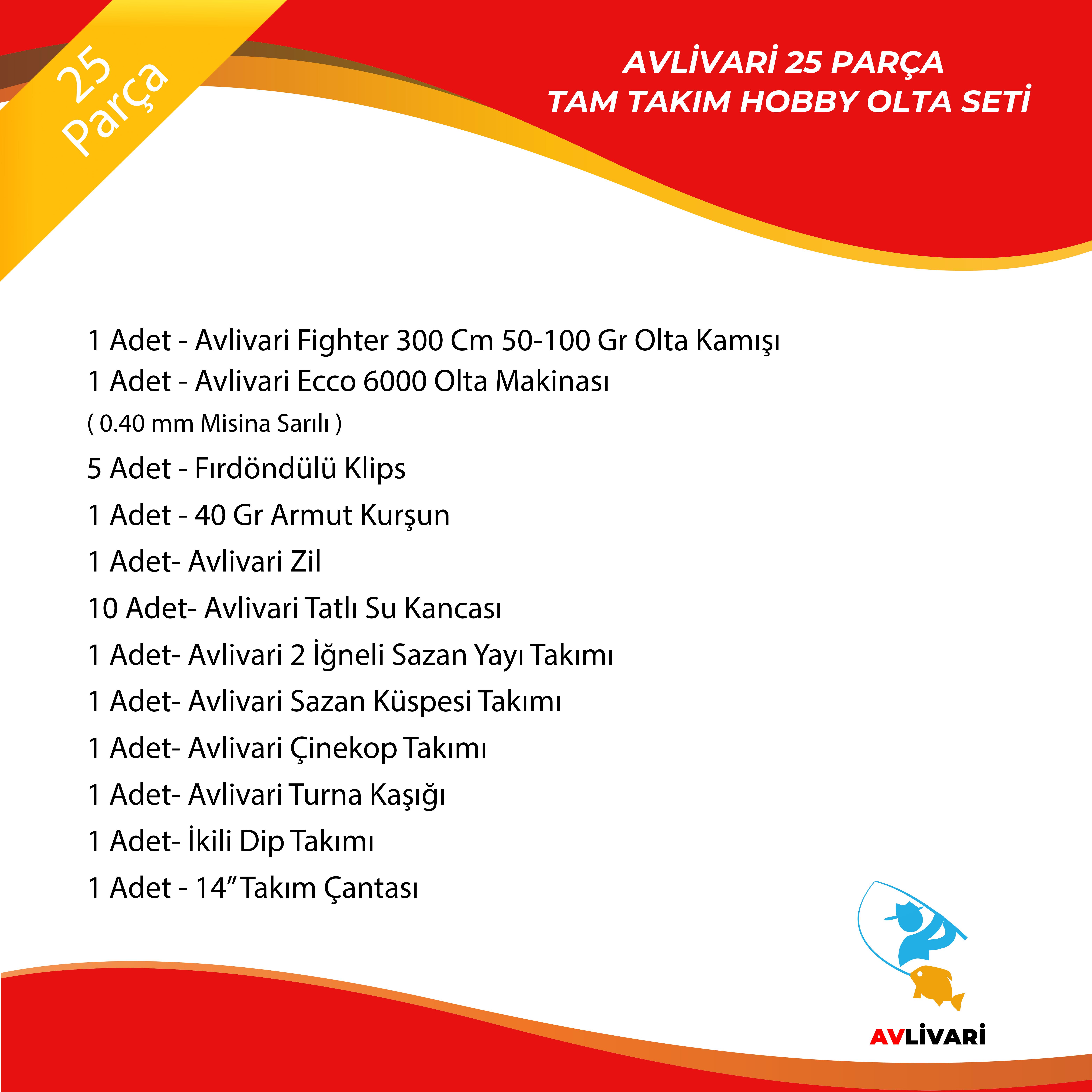 Avlivari 25 Parça Fighter 300 Cm 50-100 Gr-Ecco 6000 Tam Takım Tatlı Su Hobi Kıyı Olta Seti
