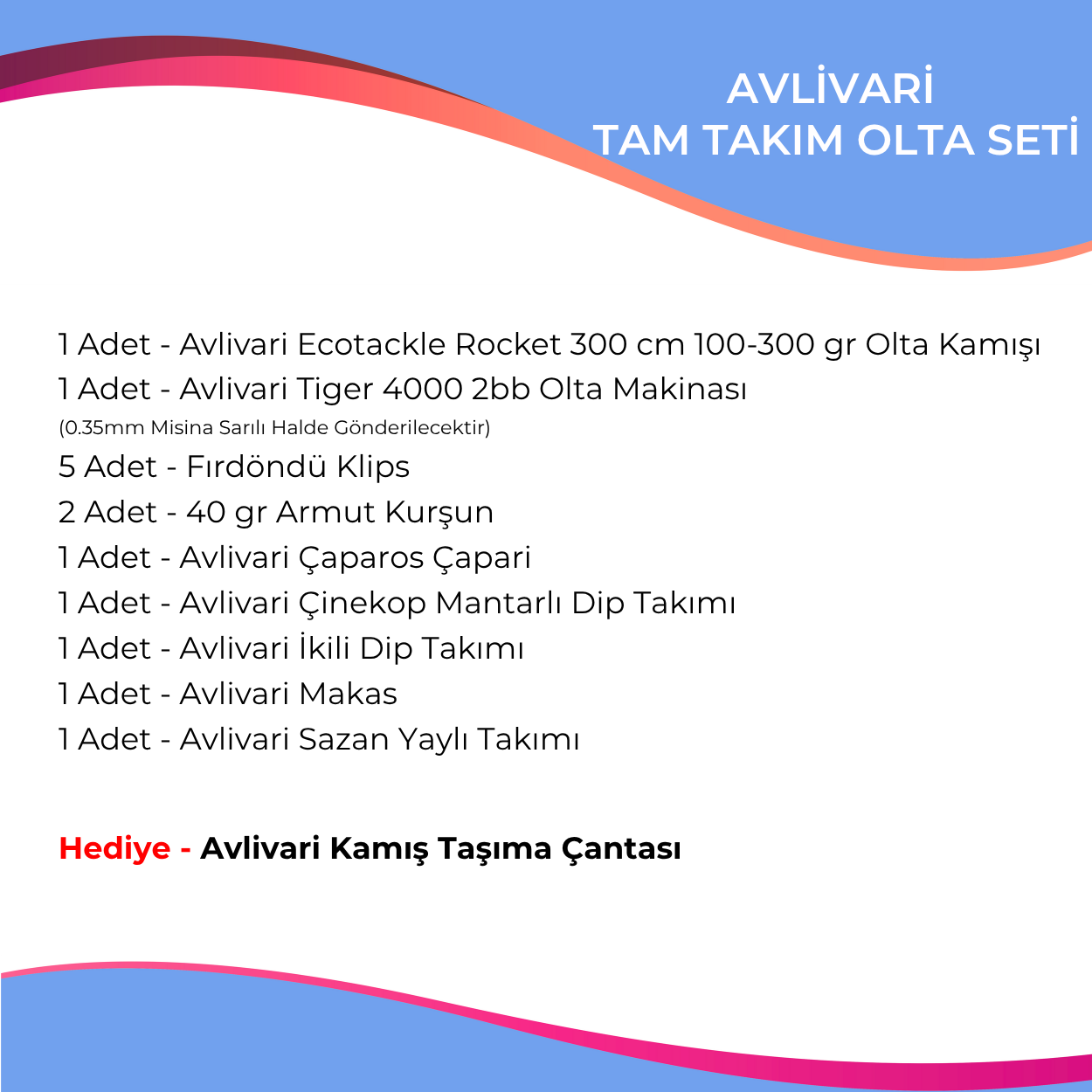 Avlivari Eco Tackle Rocket 300 cm 100-300 gr Olta Kamışı - Tiger 4000 Olta Makinası Tam Takım Kıyı Hobi Olta Seti