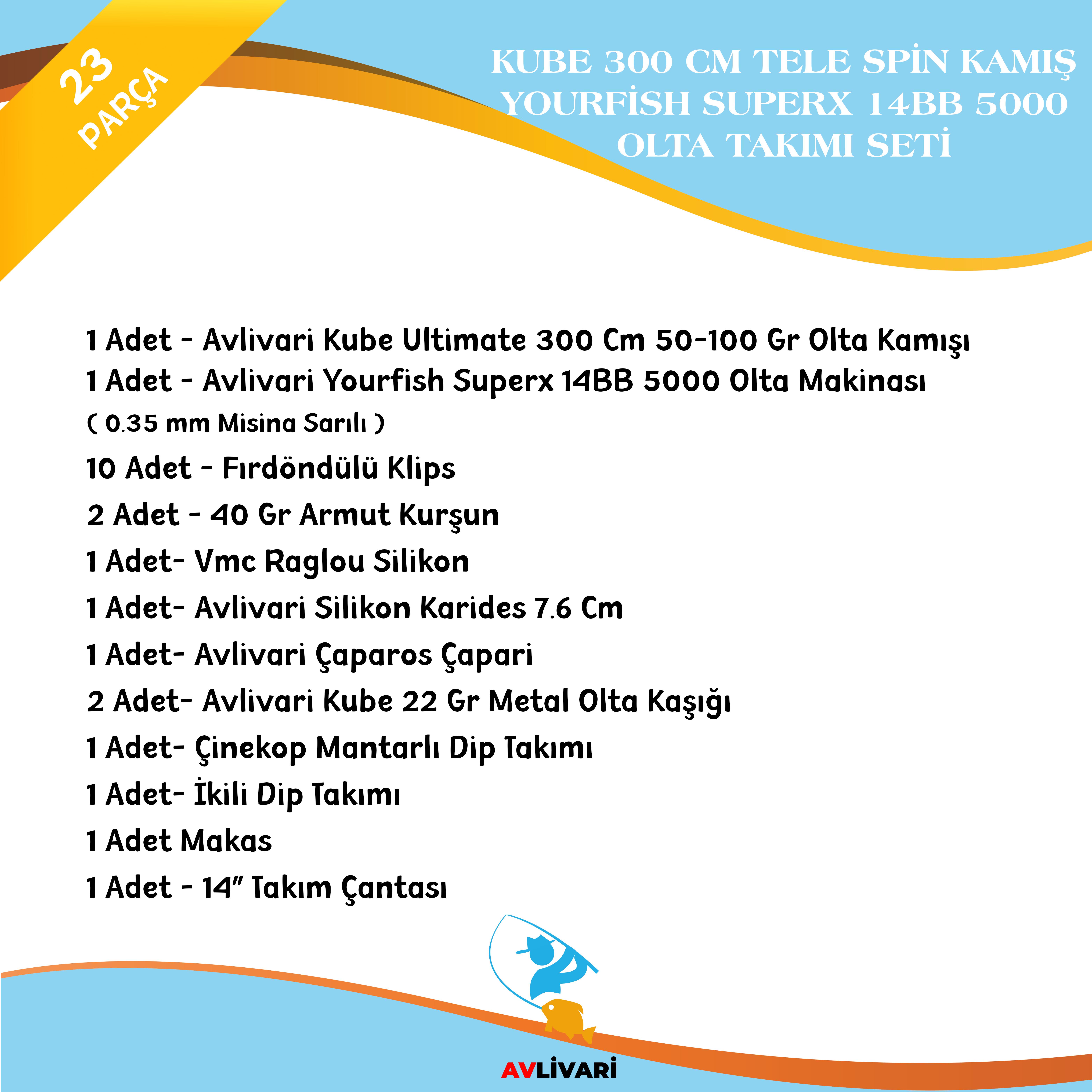 Avlivari Kube Ultimate 300 Cm 50-100 - Avlivari Kube Ultimate 300 Cm 50-100 Avlivari Yourfish Superx 14BB 5000 Olta Makinası  Tam Takım Lüx Usta Profesyonel Hobi Göl ve Deniz Olta Seti
