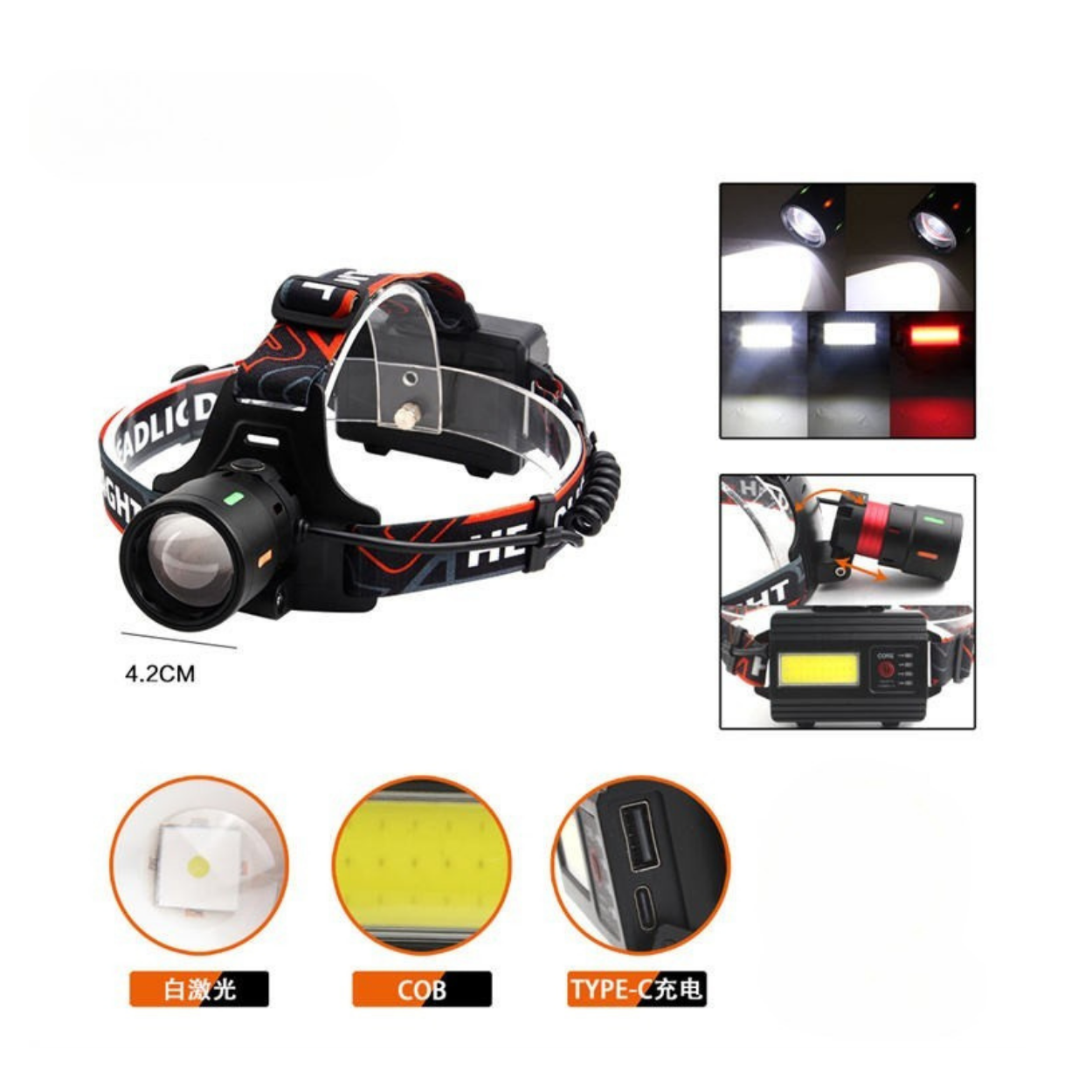 Avlivari OR-T201 Usb'li Kafa Lambası | 30W 2000 Lümen | 2 Adet 18650 Pil Dahil