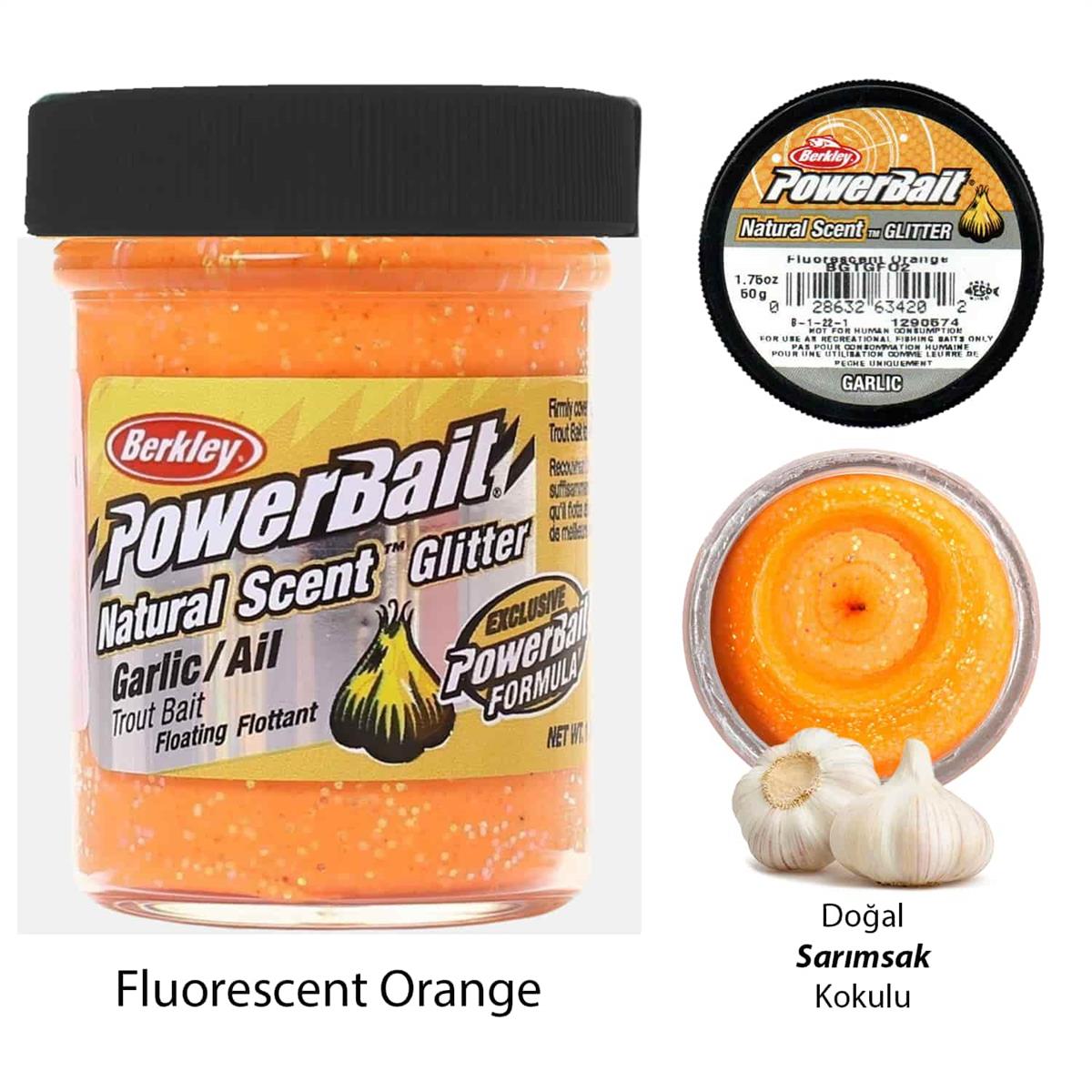 Berkley PowerBait Doğal Kokulu Glitter (Simli) Alabalık Hamuru - Fluorescent Orange