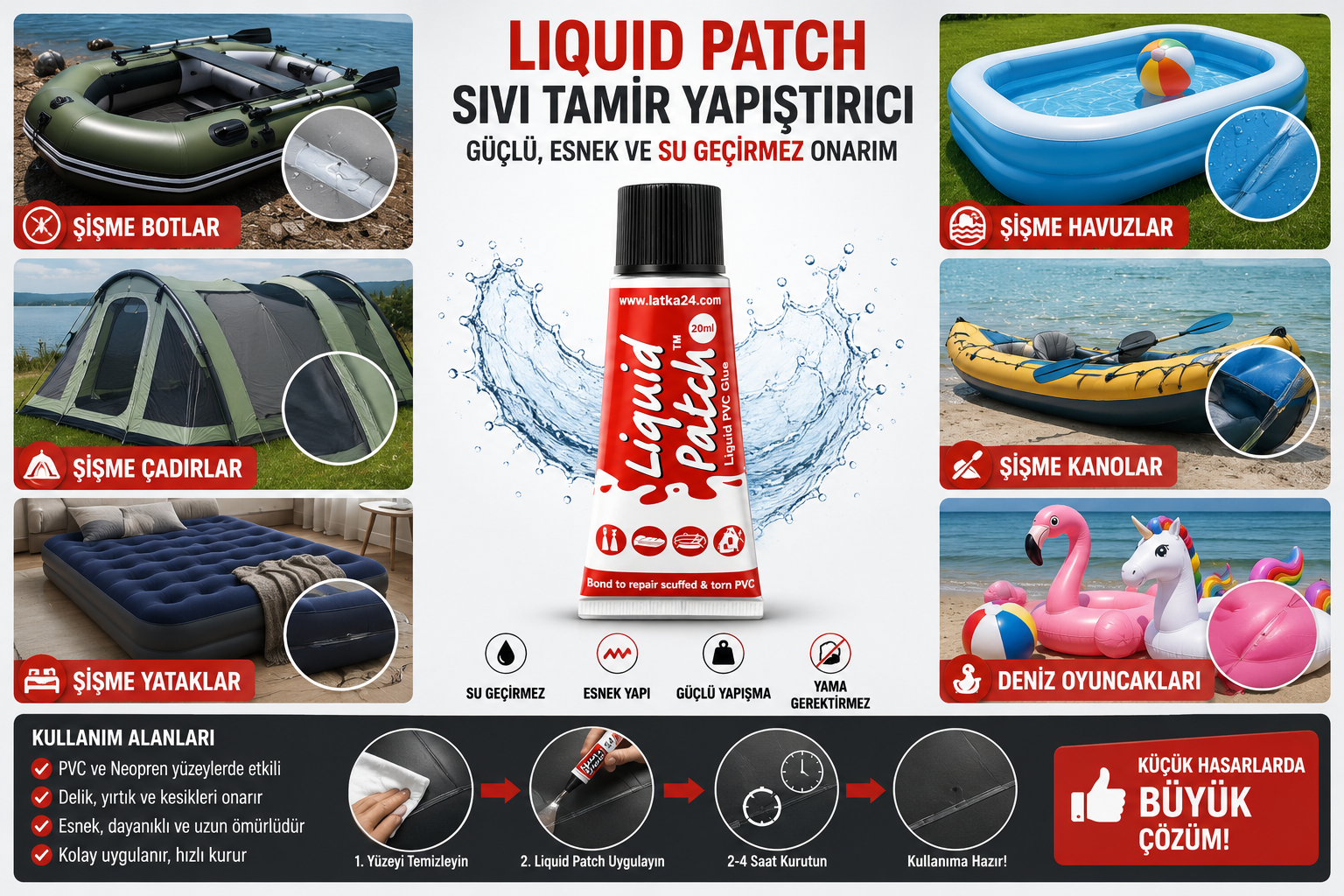 Liquid Patch Sıvı PVC Tamir Yapıştırıcısı 20 ml | Şişme Bot, Şişme Çadır, Şişme Yatak ve Havuz Onarım Yapıştırıcısı
