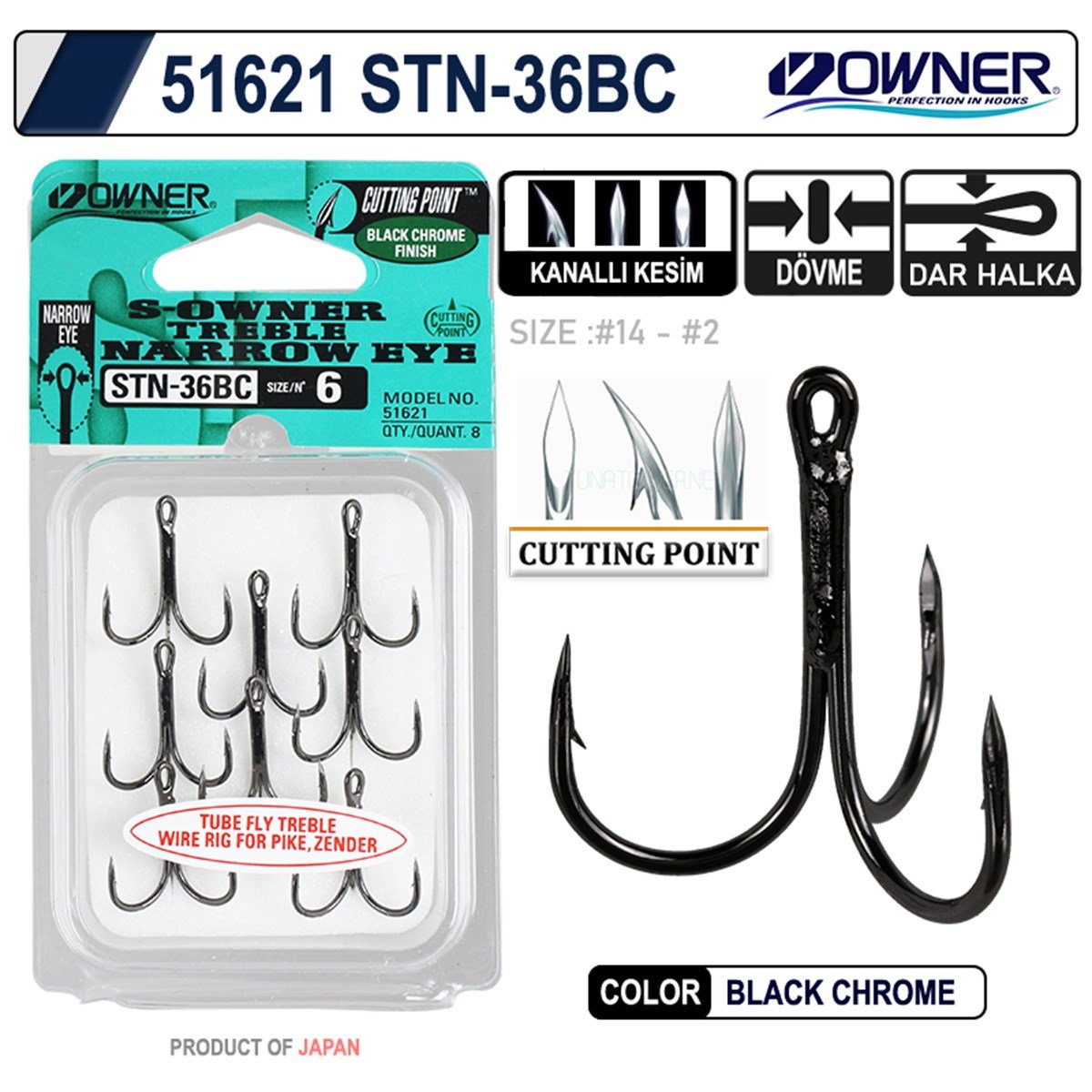Owner 51621 Stn -36 Black Chrome Üçlü İğne