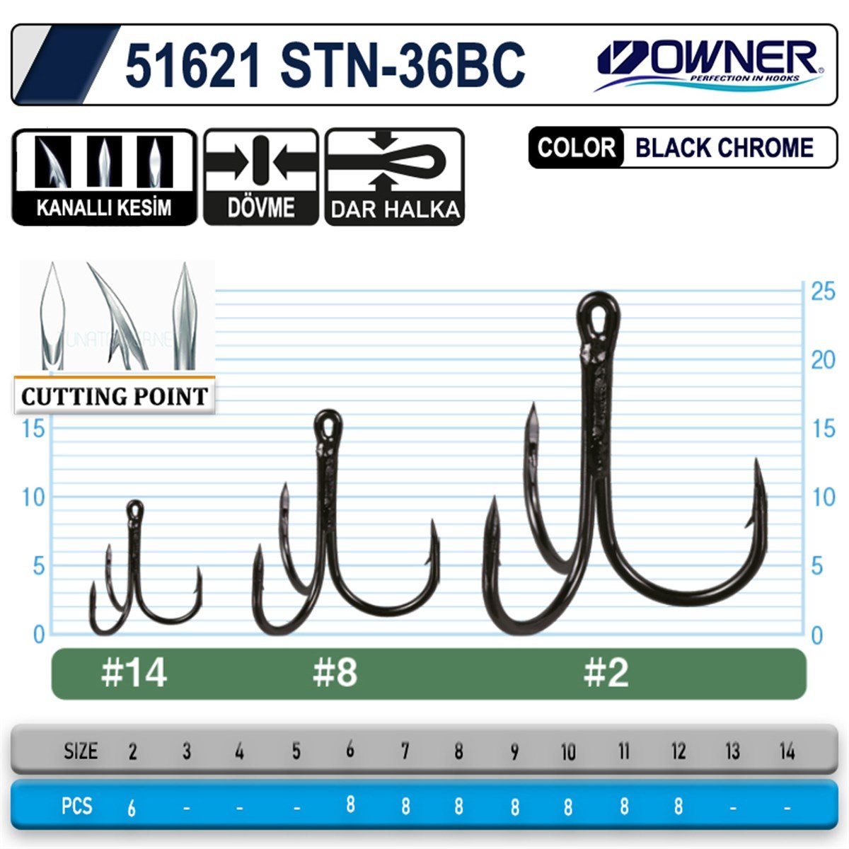 Owner 51621 Stn -36 Black Chrome Üçlü İğne