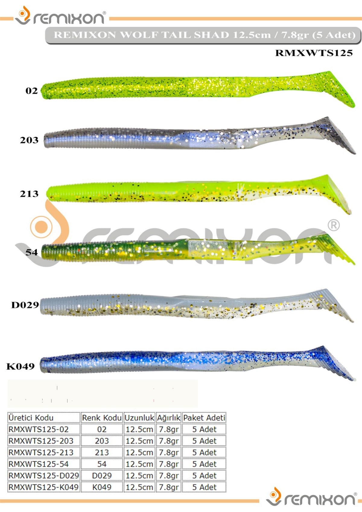 REMIXON WOLF TAIL SHAD 12,5 CM ( 5 ADT )