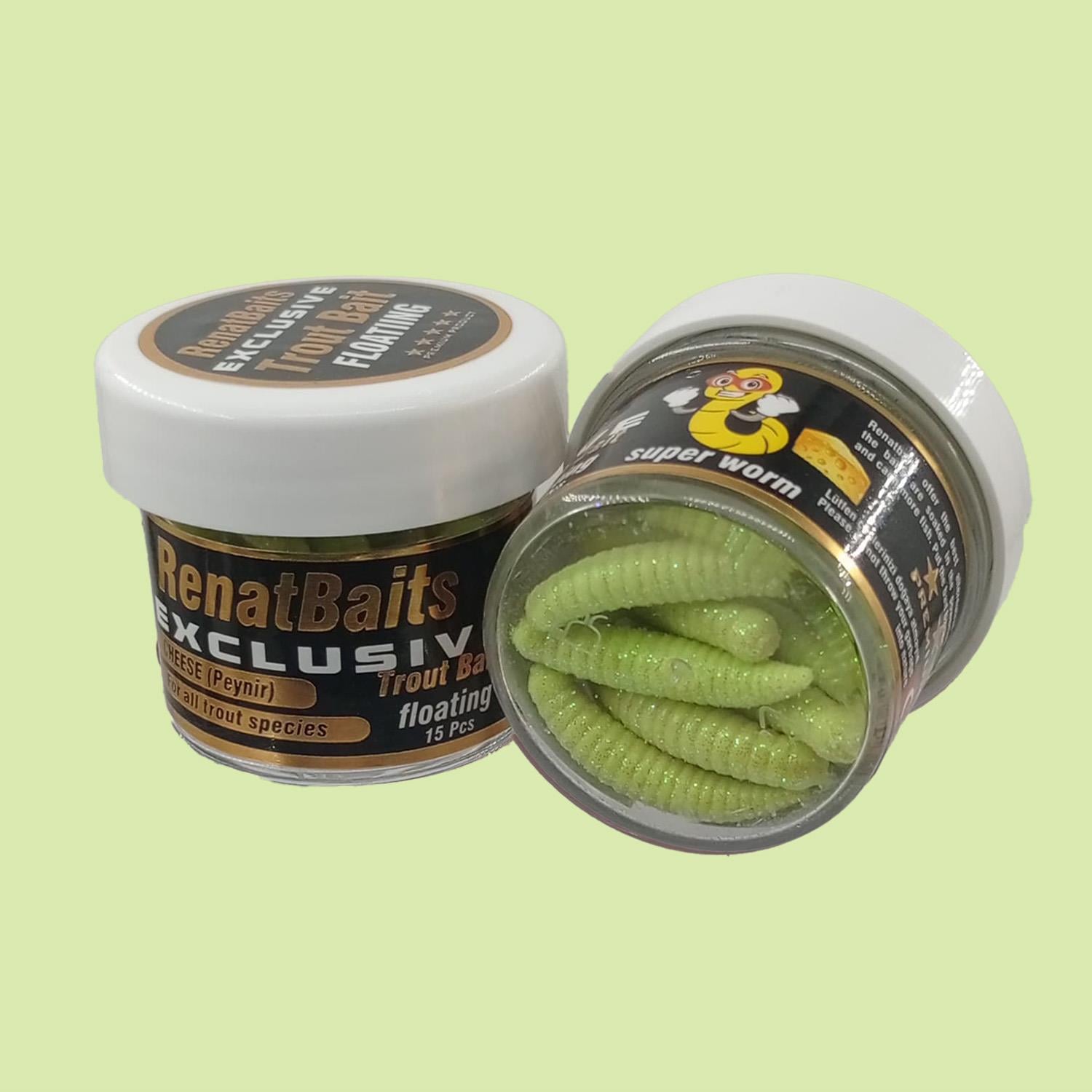 Renat Trout Bait Peynir Kokulu Silikon Kurtçuk Alabalık Yemi 15 Pcs - Küf Yeşili