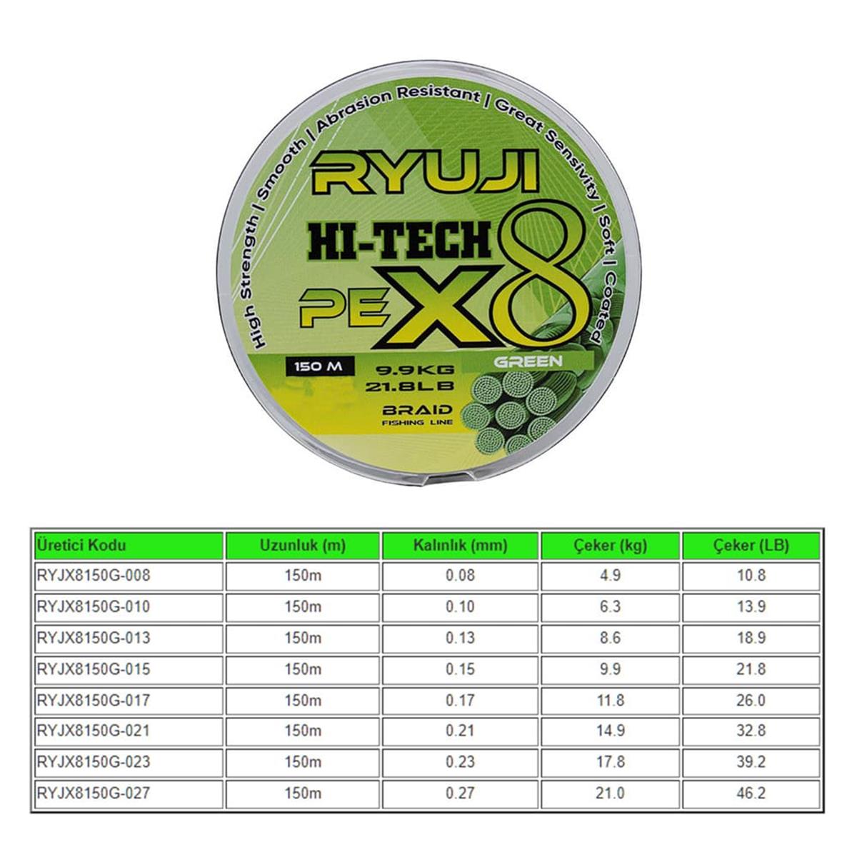 Ryuji X8 150m Green İp Misina