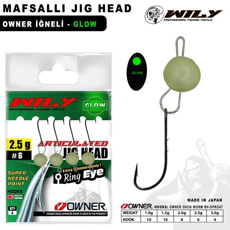 Wily Jig Head Mafsallı Owner İğneli 1 Gr - Glow