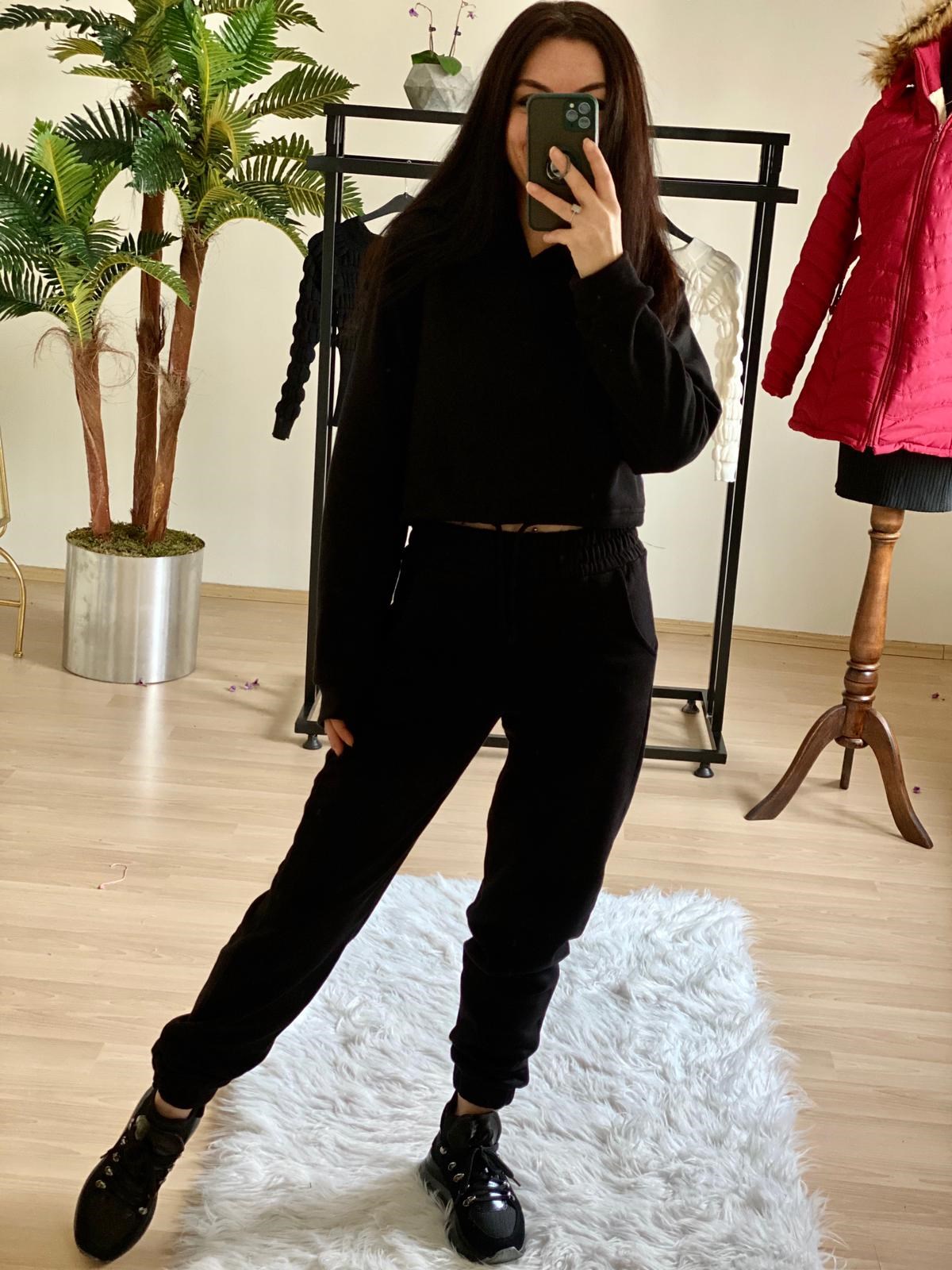 3 İplik Polar Sweat Siyah Pembe Eşofman Takımı