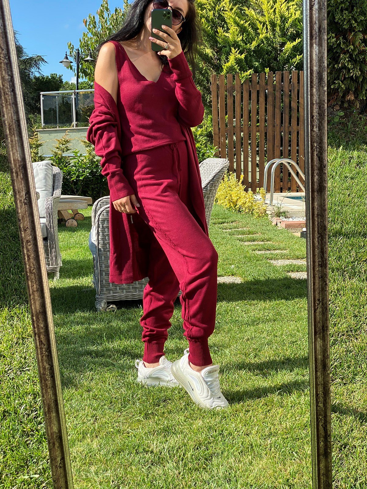 3'lü Bordo Renk Triko Takım