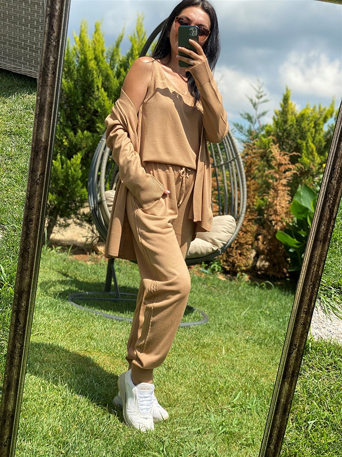 3'lü Camel Rengi Triko Takım