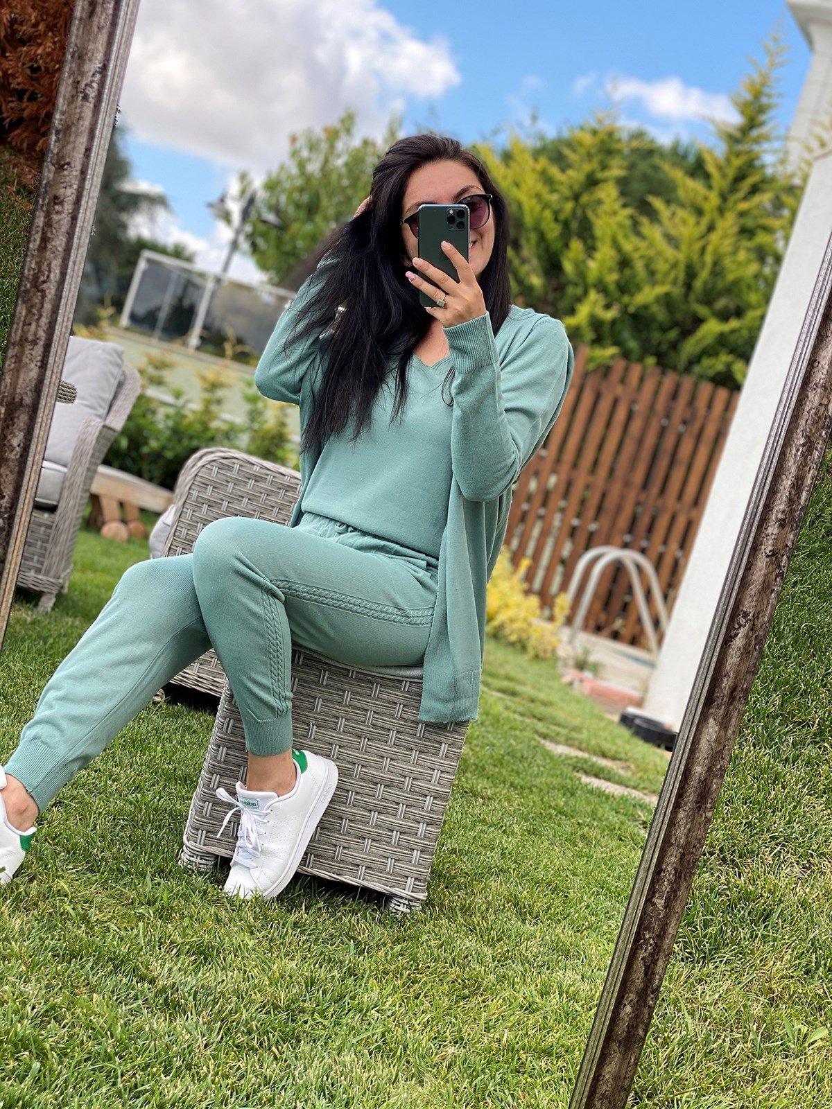 3'lü Mint Yeşili Triko Takım