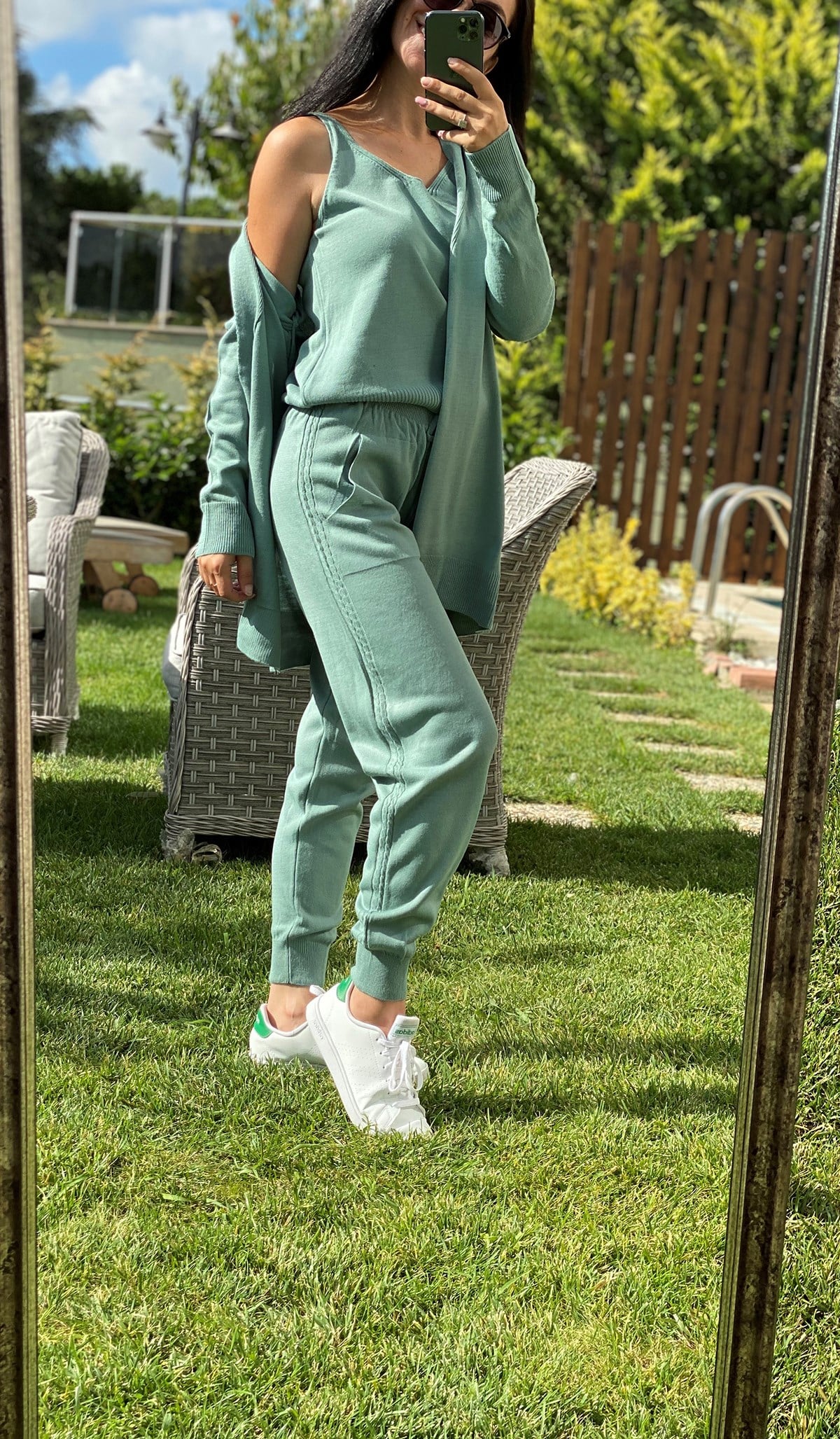 3'lü Mint Yeşili Triko Takım