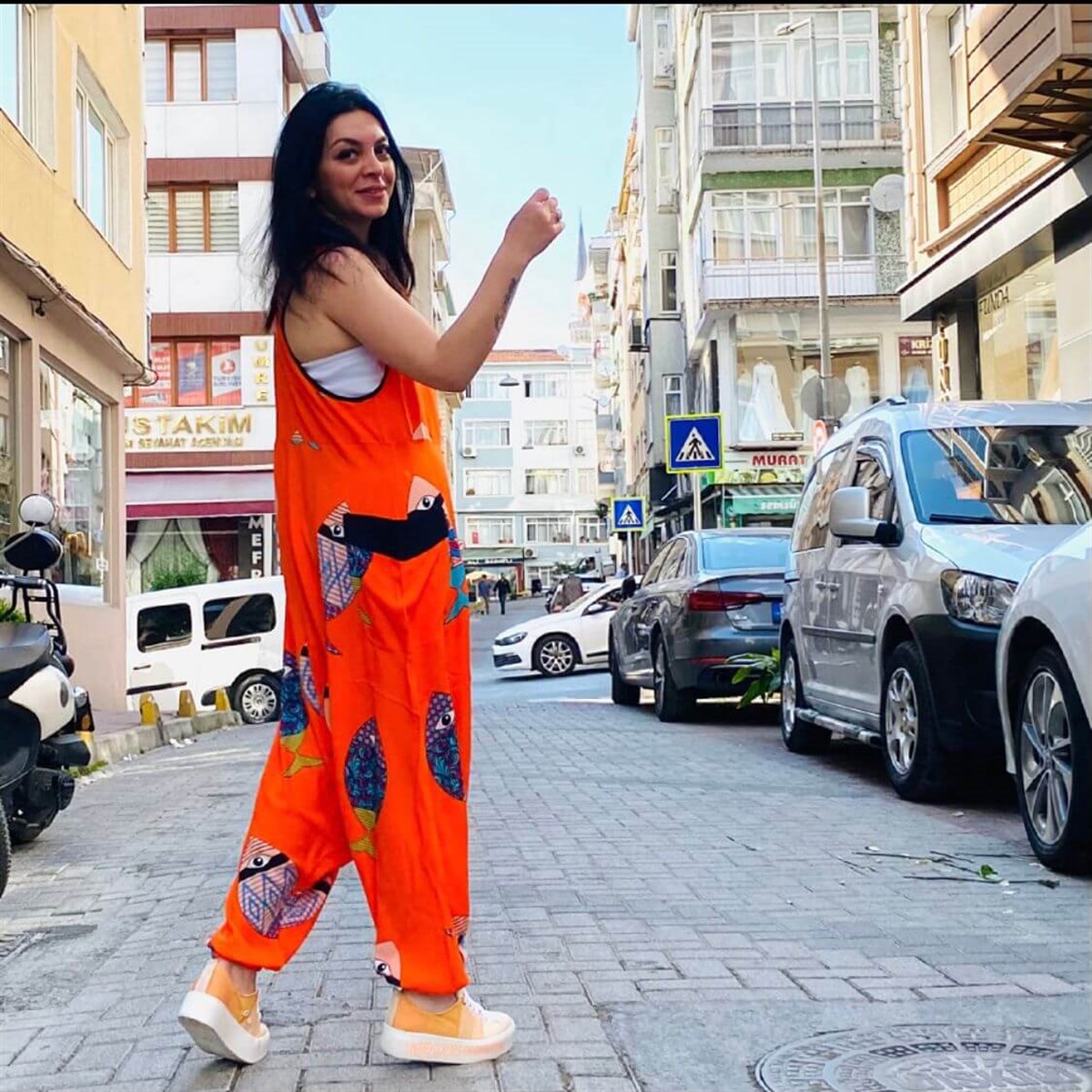 Alaçatı Model %100 Viscon Turuncu Şalvar Tulum