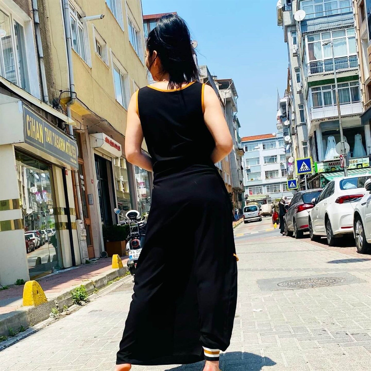 Alacatı Model Paça Ribanalı Hardal Şalvar Tulum