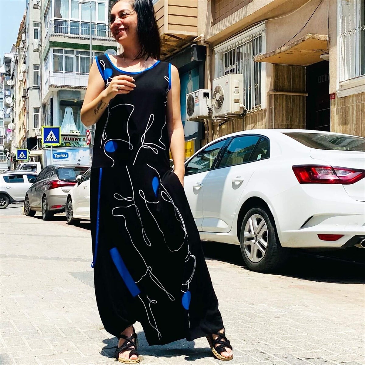 Alacatı Model Paça Ribanalı Saks Şalvar Tulum