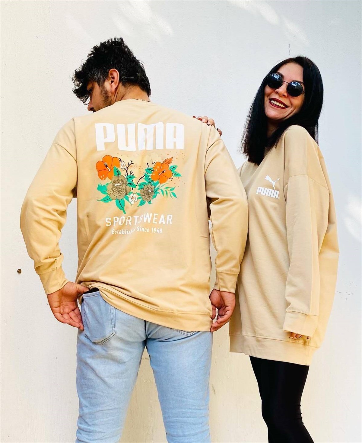 Arka Çiçek Baskılı Vizon Rahat Kalıp Sweat