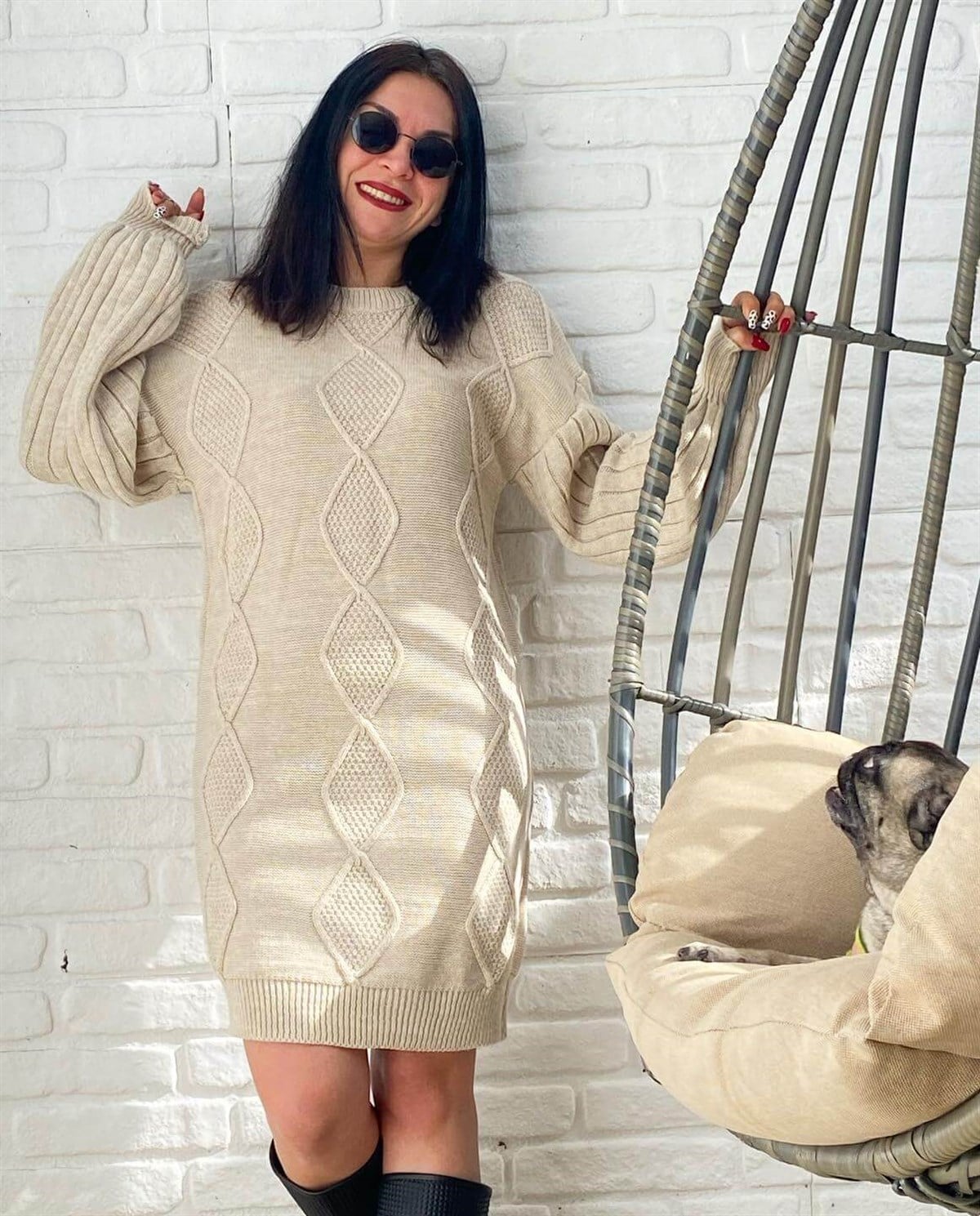 Bej Triko Elbise Tunik