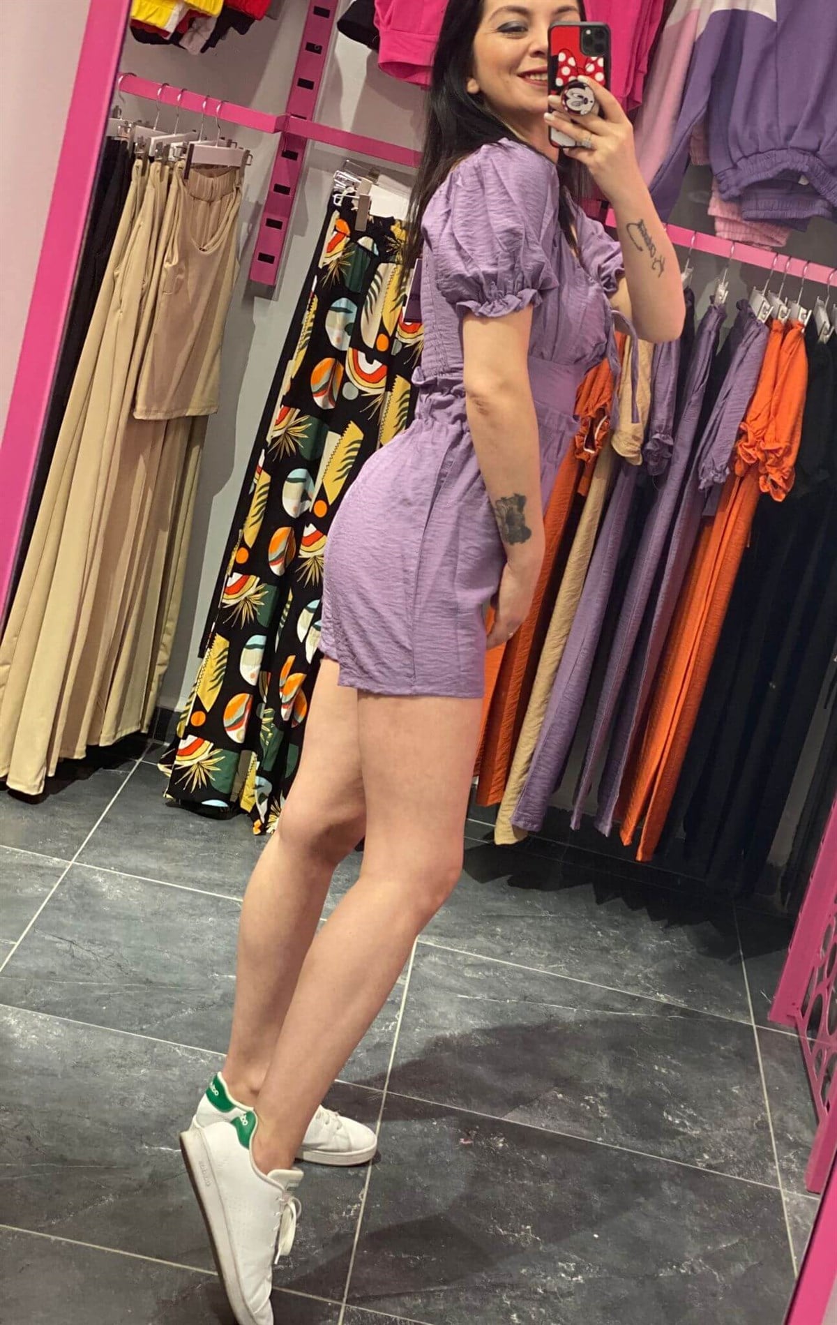 Beli Lastikli Lila Keten Şort