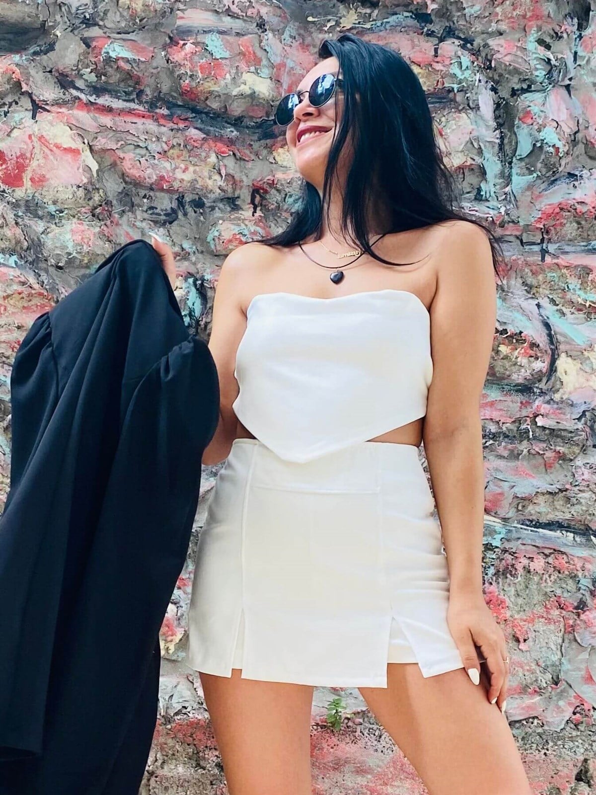Beyaz Mendil Tasarım Straplez Crop Top