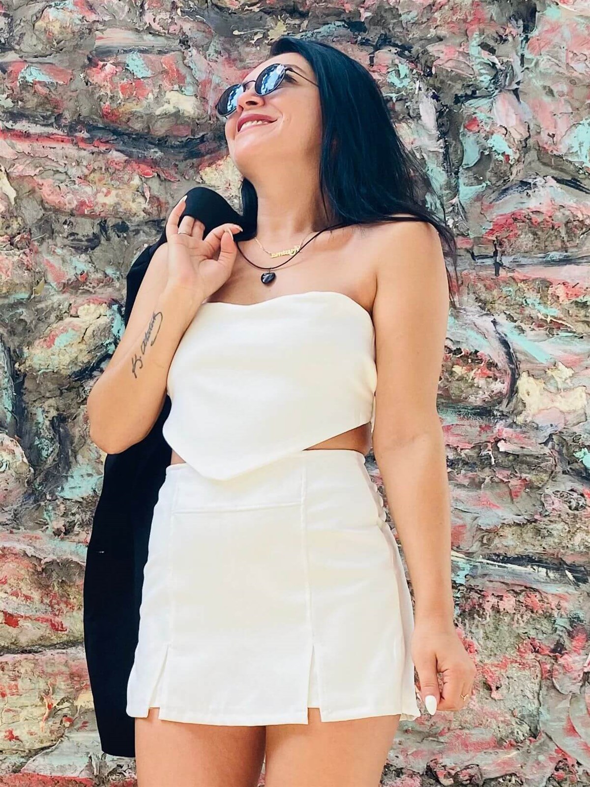Beyaz Mendil Tasarım Straplez Crop Top