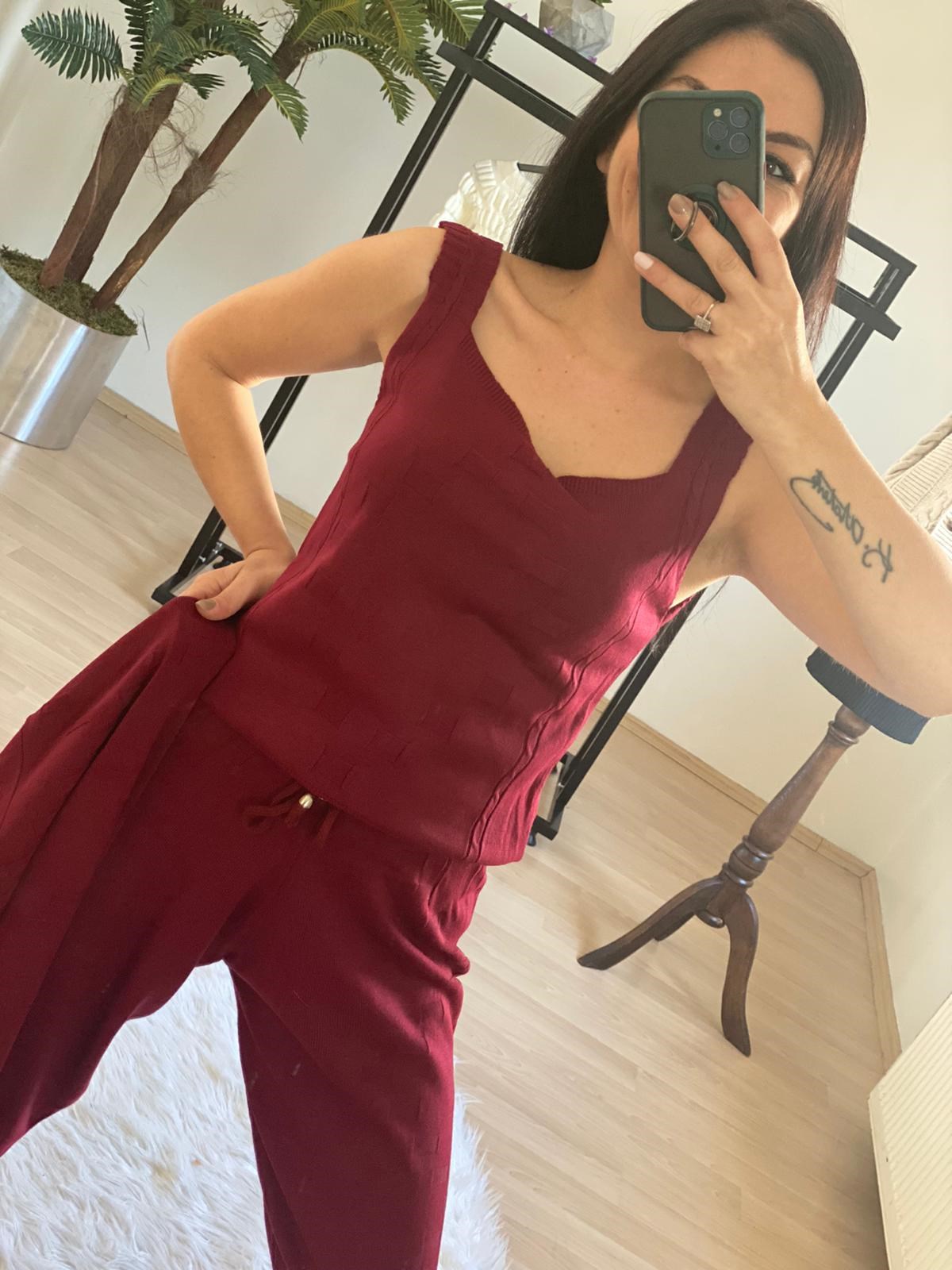 Bordo Renkli Desenli 3lü Triko Takım