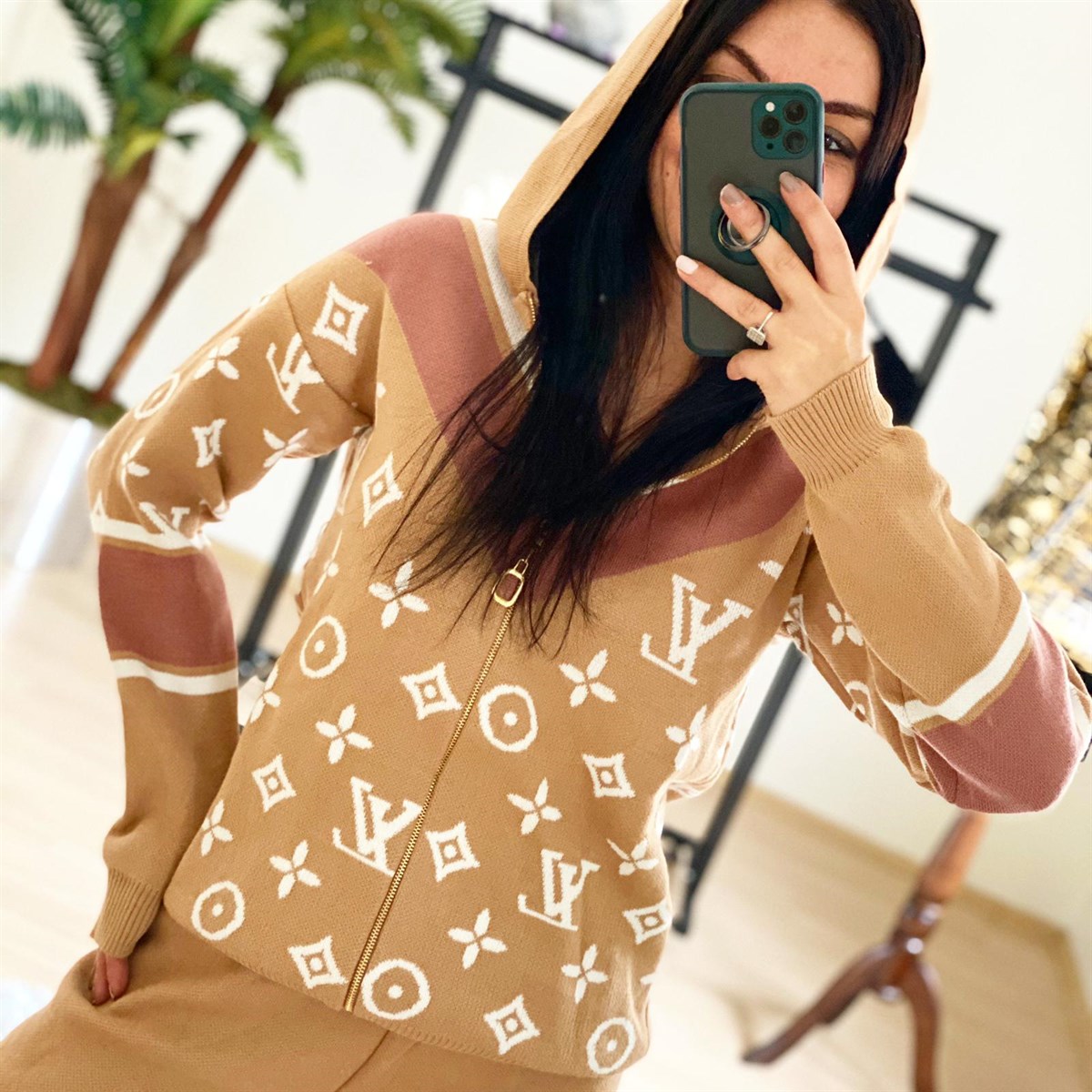 Camel Kapişonlu 2li Triko Takım
