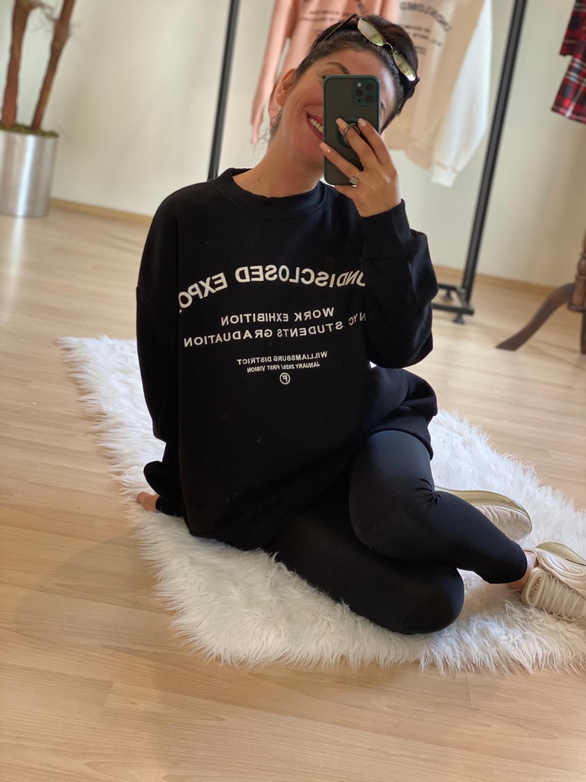 Cepli Baskılı Siyah Renk Sweatshirt