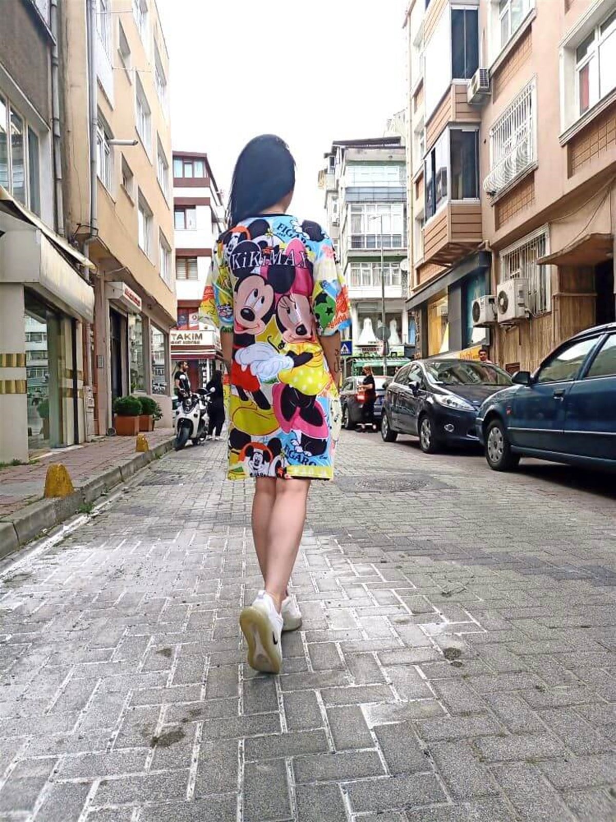 Cepli Dijital Baskı Oversize Mickey Elbise