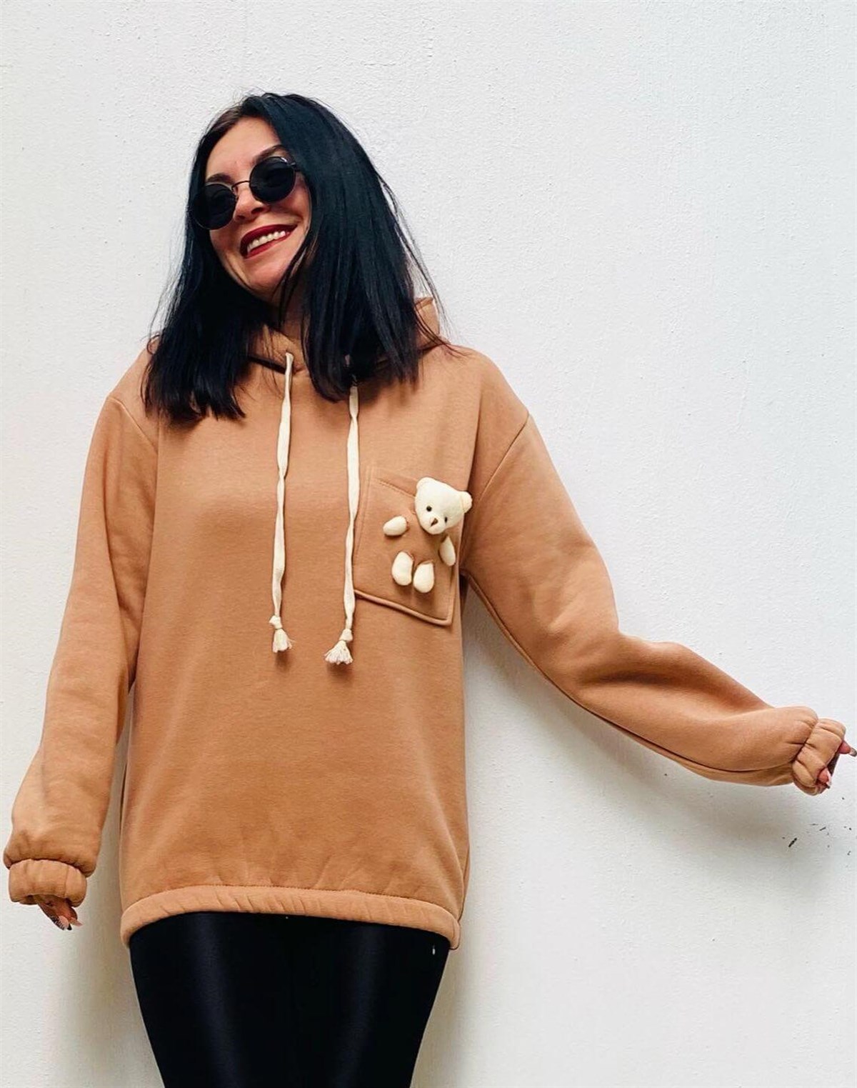 Çıkarılabilir Ayıcık Detaylı Şardonlu Polar Sweat