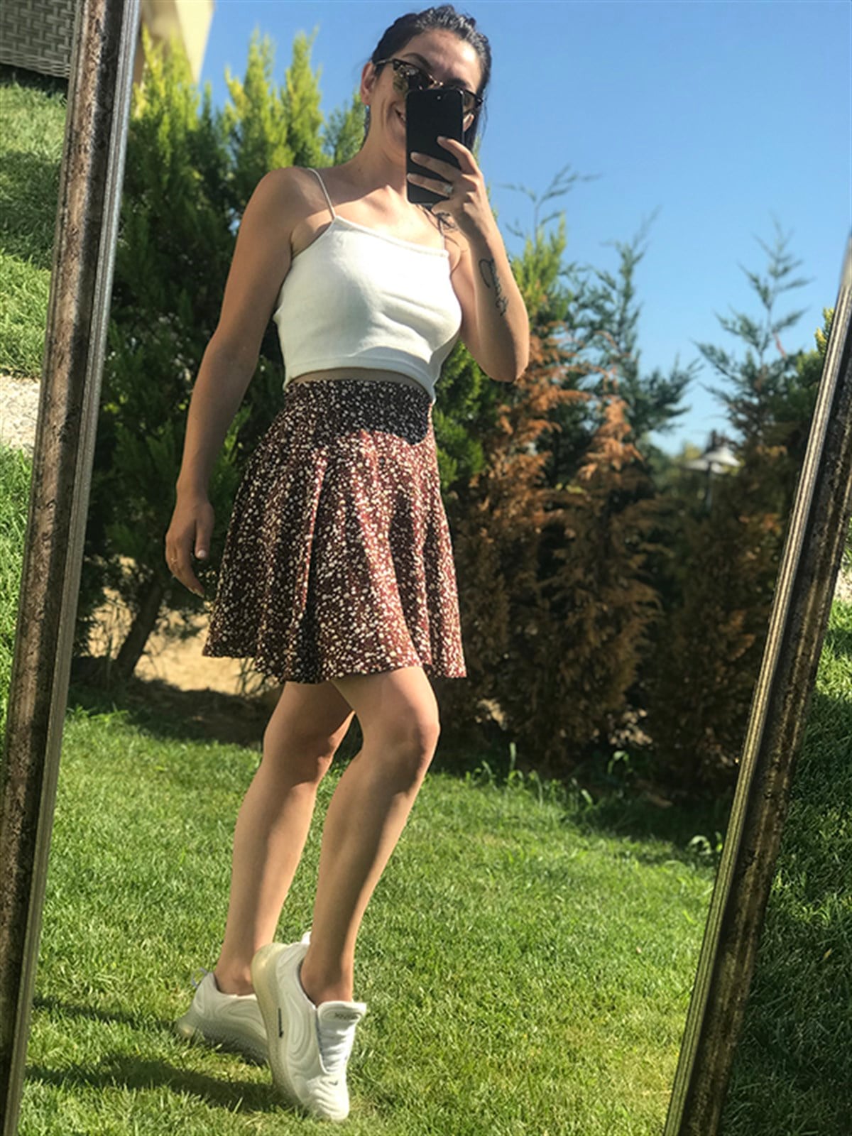 Çıtır Çiçek Desenli Şortlu Etek