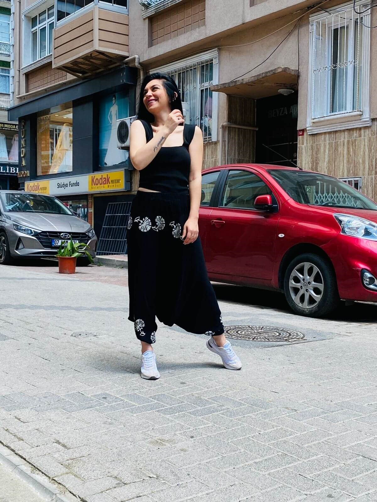 Etnik Desenli Bel Paça Lastikl Şalvar Pantolon