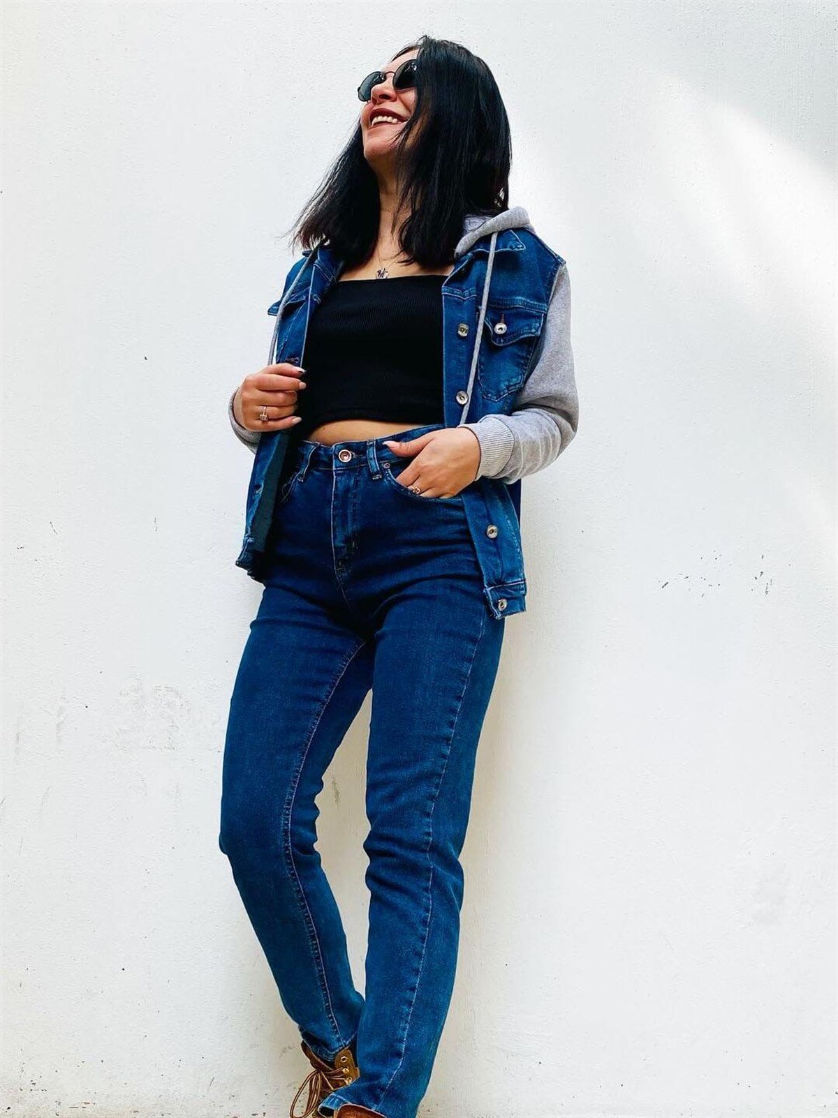 Full Likralı Basic Mavi Mom Jean