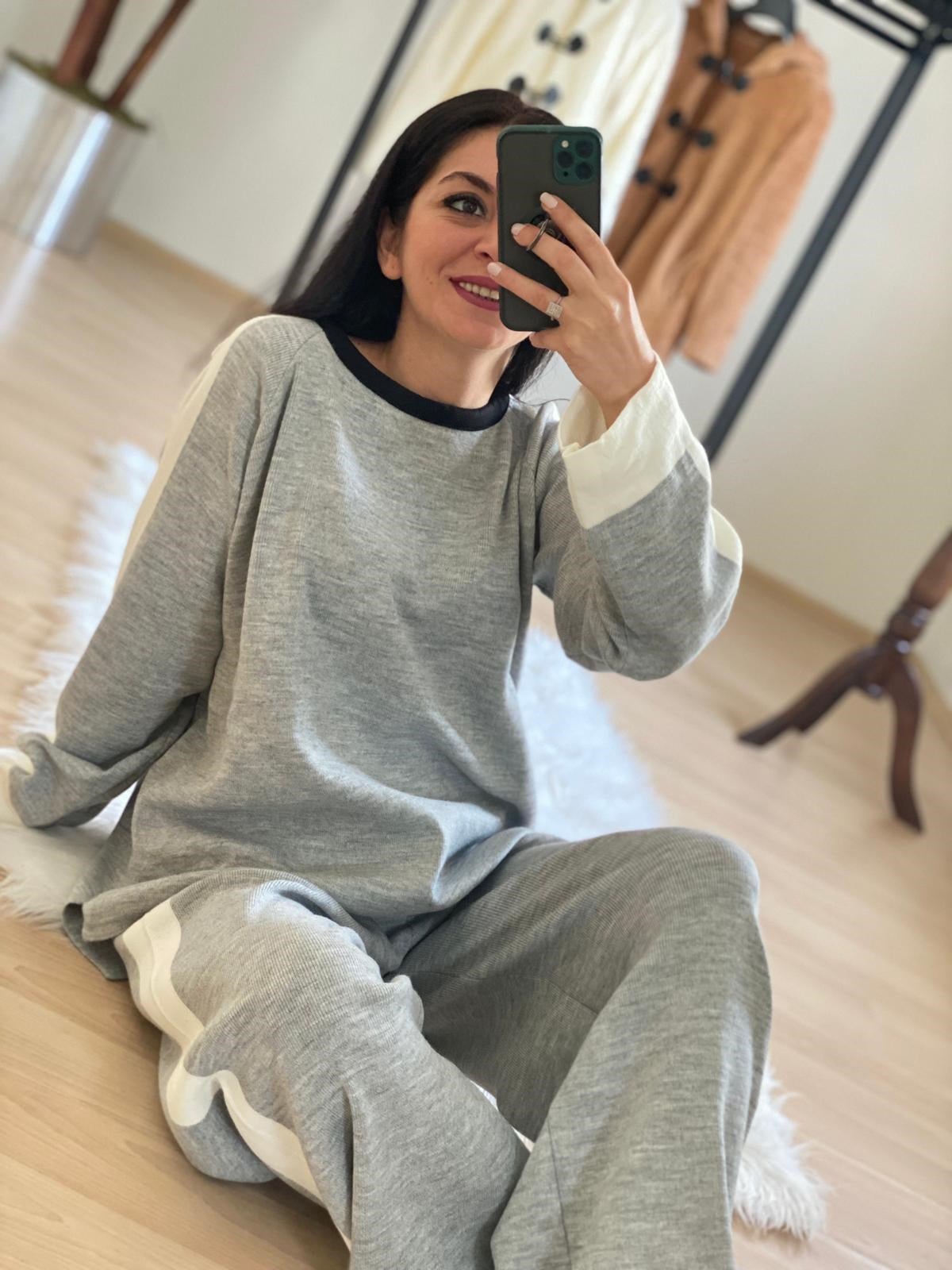 Gri 3 Renk Salaş Triko Takım