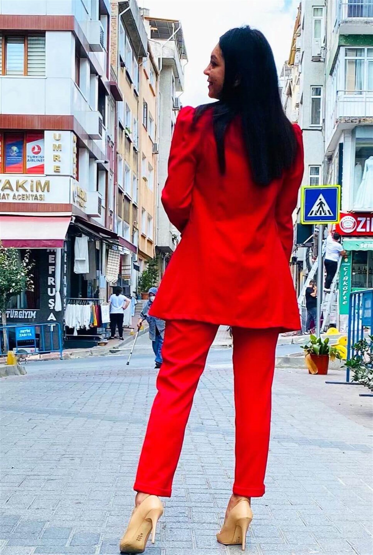 Kırmızı Omuz Vadkalı Blazer Ceket