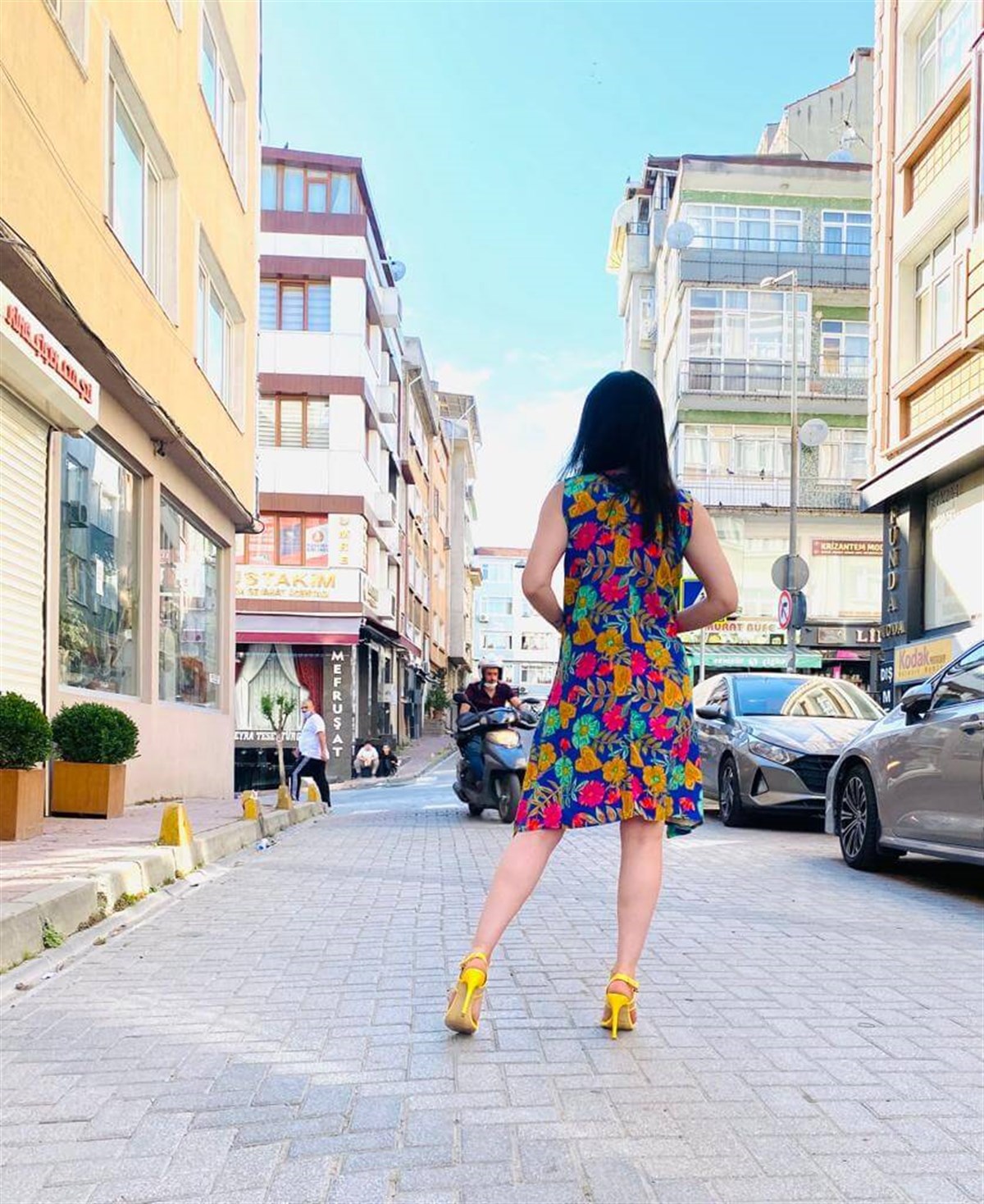 Lacivert Renkli Baskılı Oversize Tunik Elbise