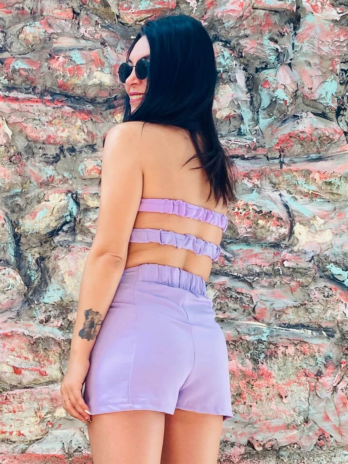 Lila Mendil Tasarım Straplez Crop Top