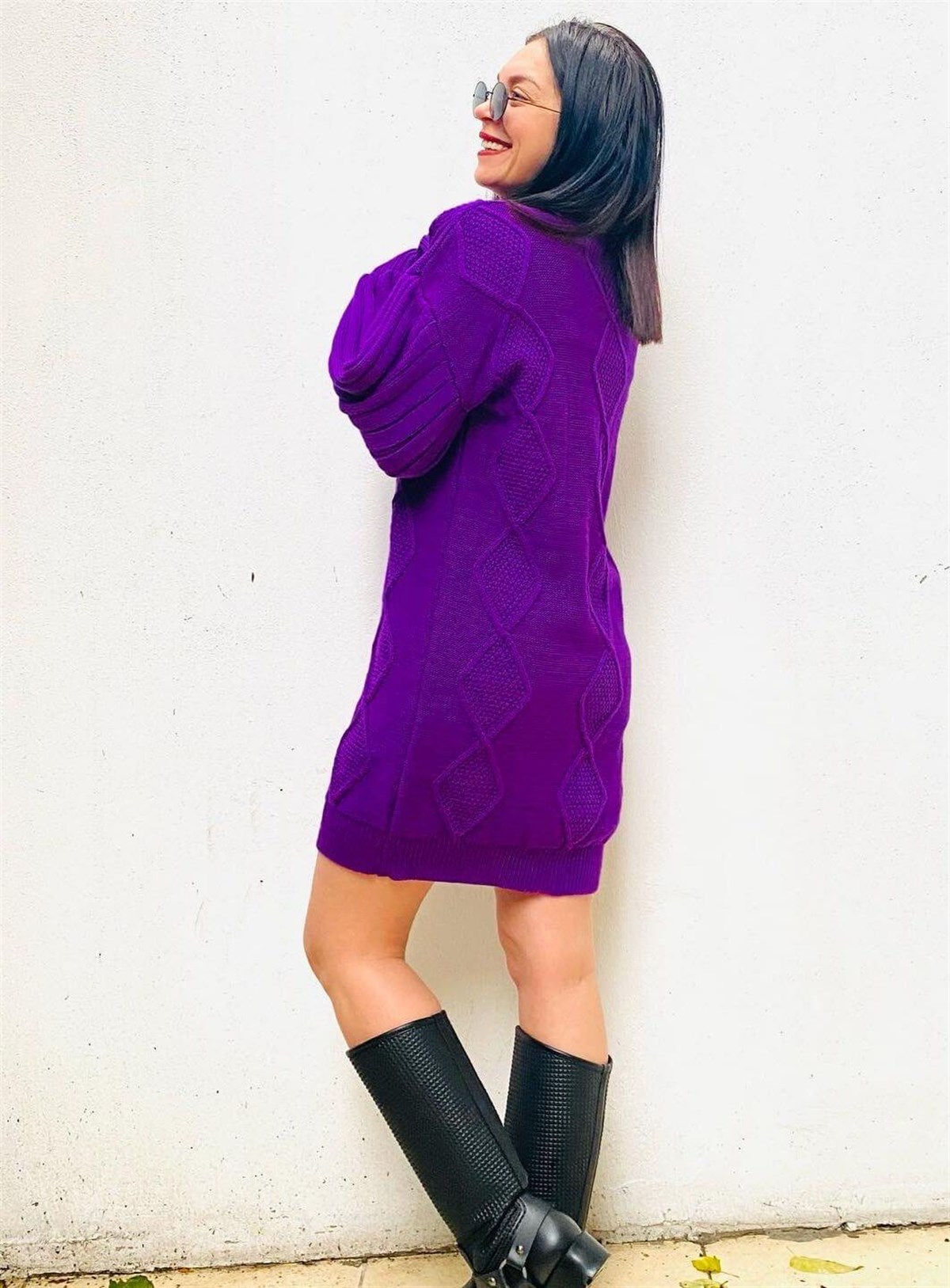 Mor Triko Elbise Tunik