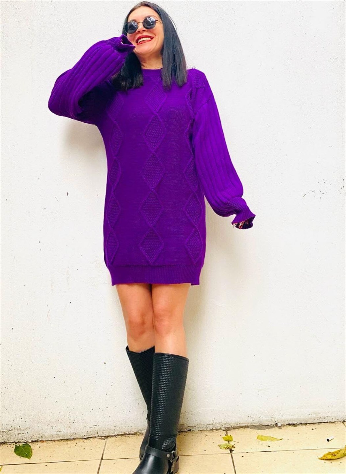 Mor Triko Elbise Tunik