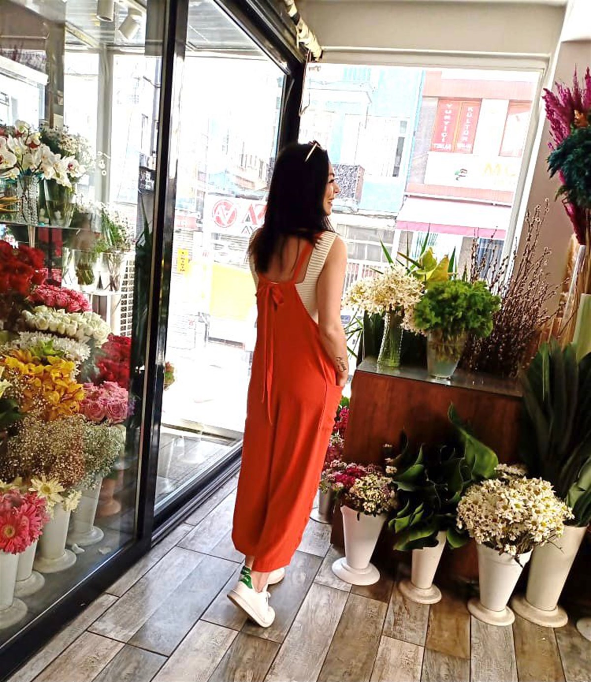 Rahat Kalıp Tasarım Yeni Sezon Cepli Turuncu Tulum