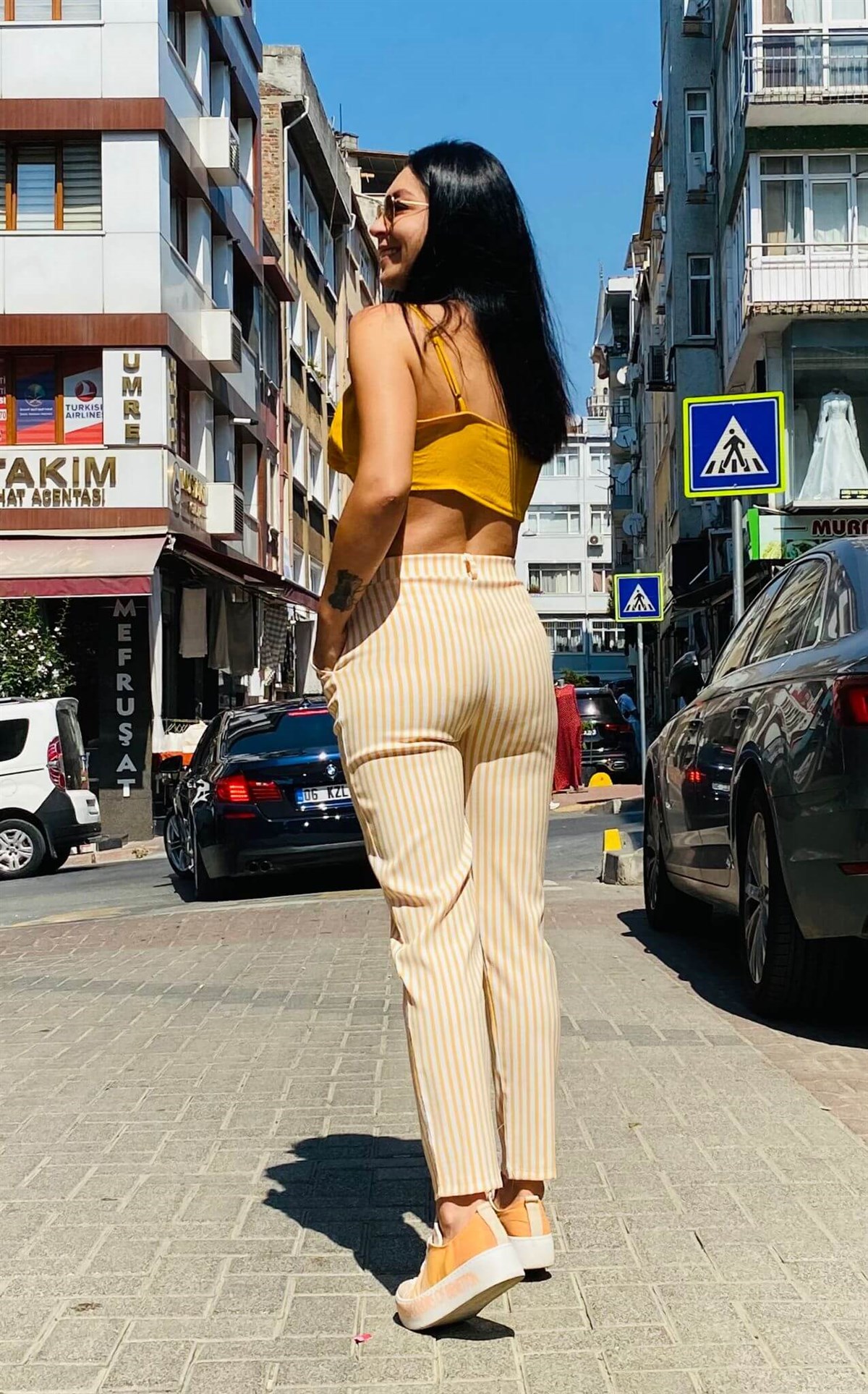Sarı Çizgili Cepli Pantolon