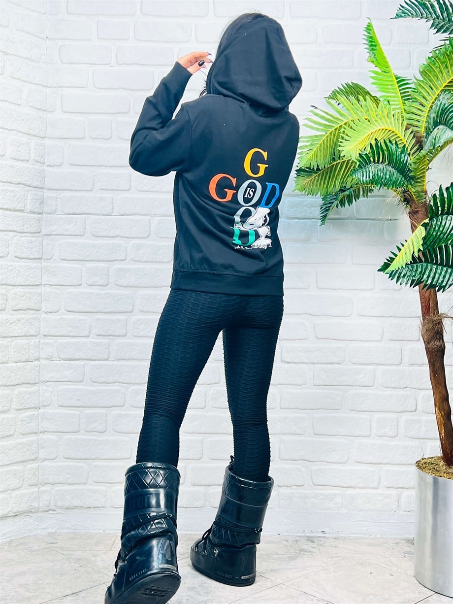 Siyah Kapüşonlu Snoopy Baskılı Sweatshirt 