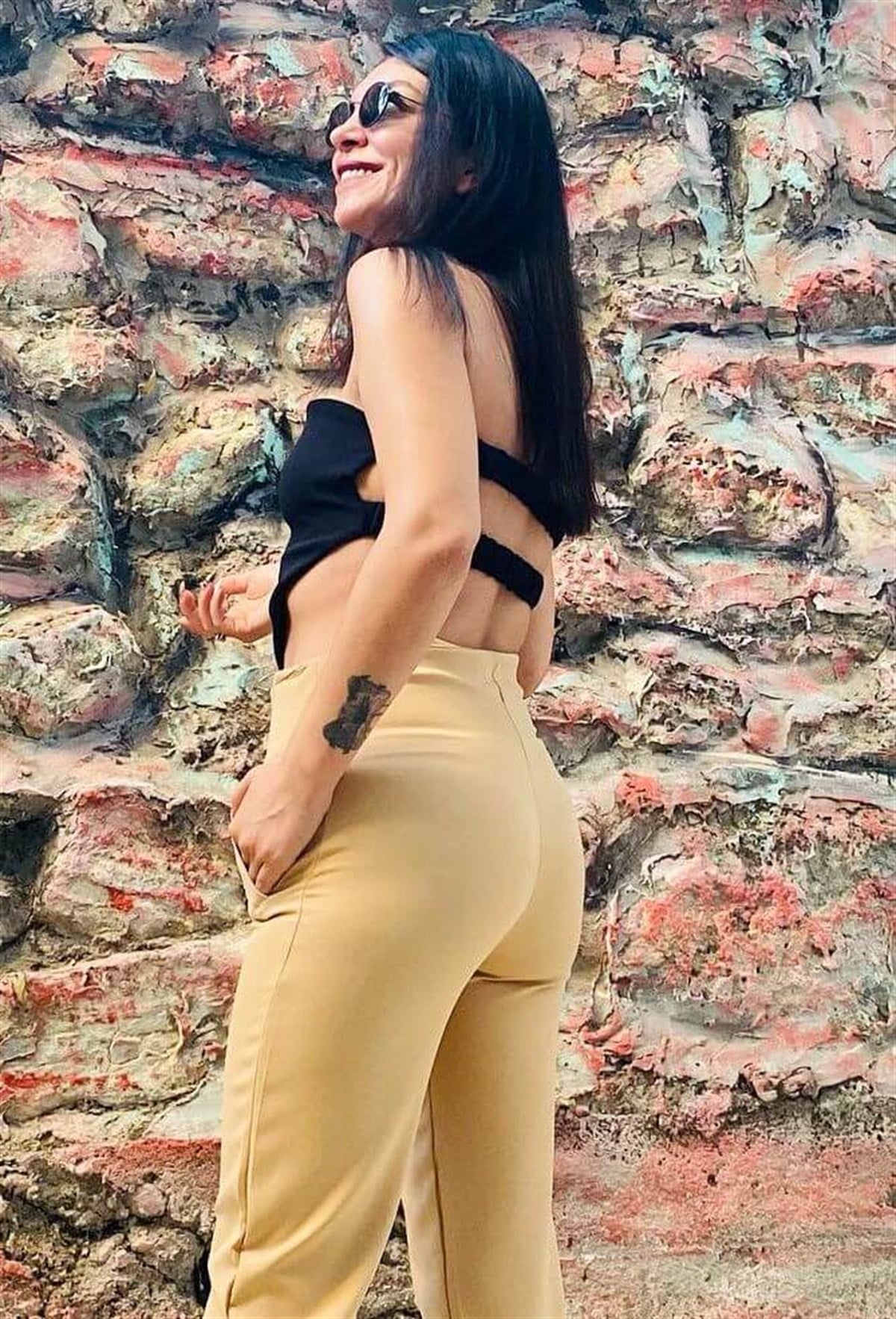 Siyah Mendil Tasarım Straplez Crop Top