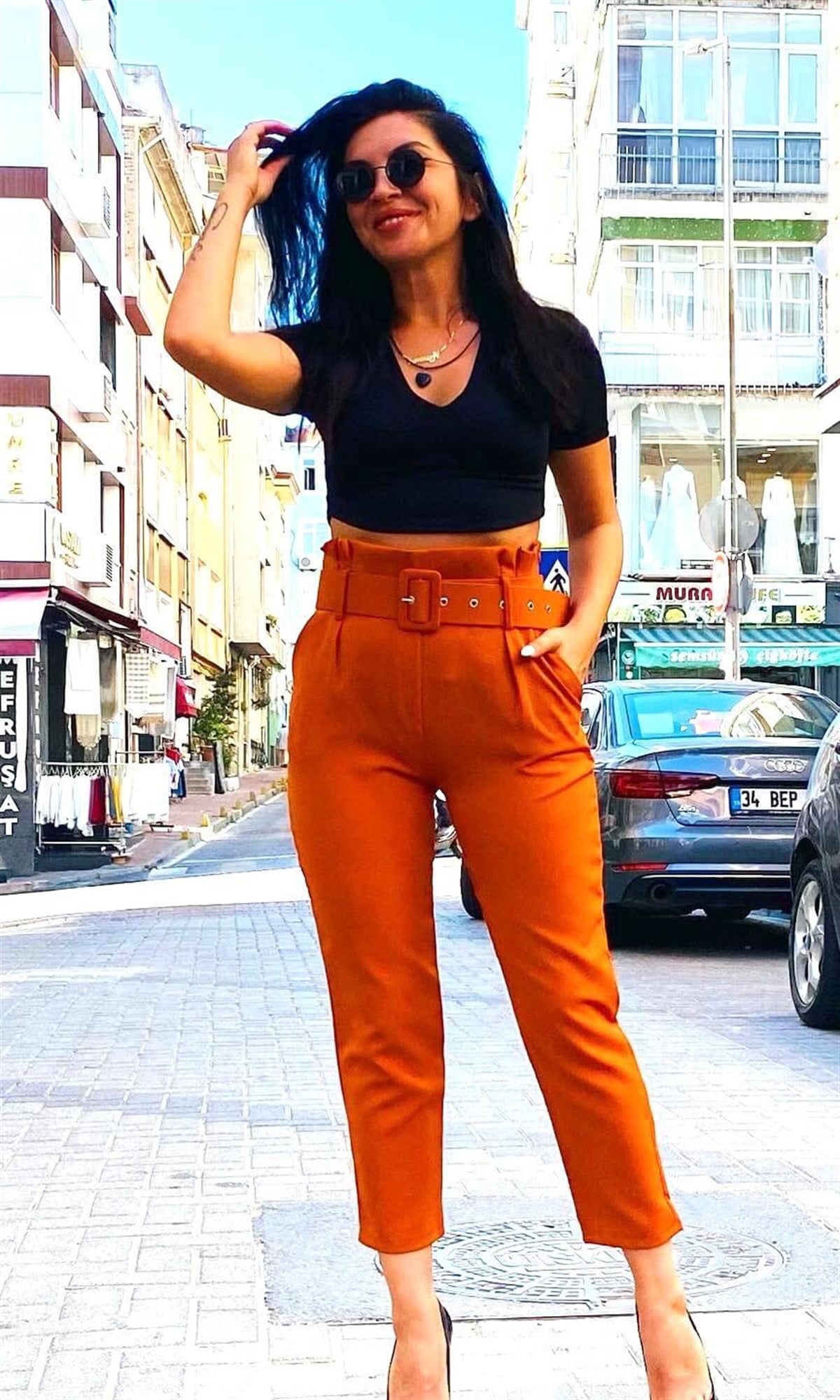 Taba Atlas Kumaş Kemer Dahil Pantolon 