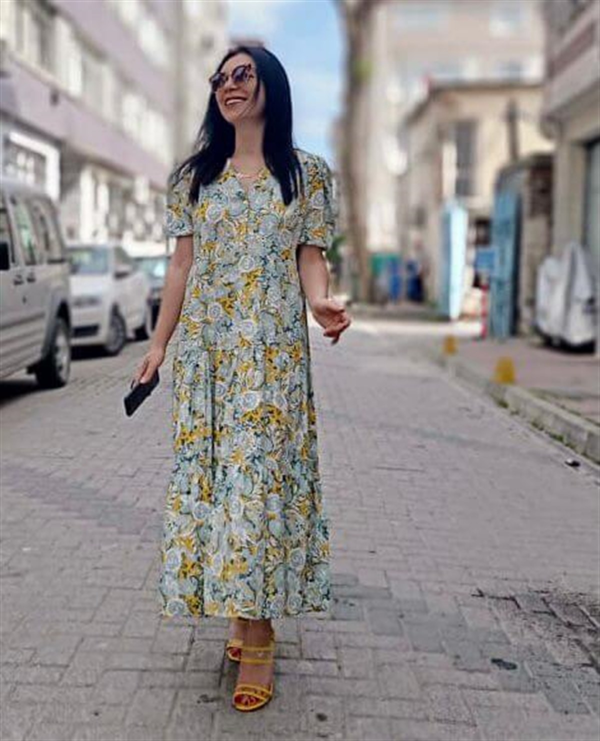 Yeşil %100 Viscon Rahat Kalıp Elbise
