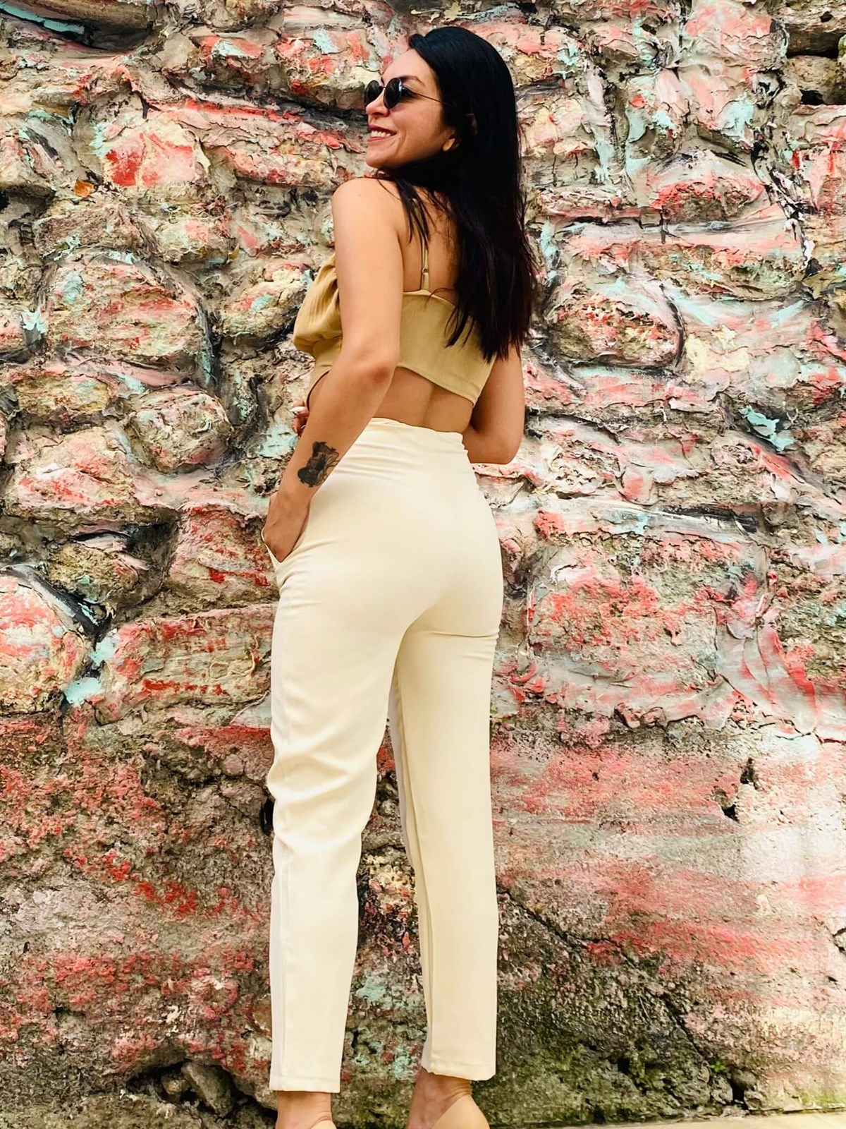 Zara Model Krem Atlas Kumaş Pantolon